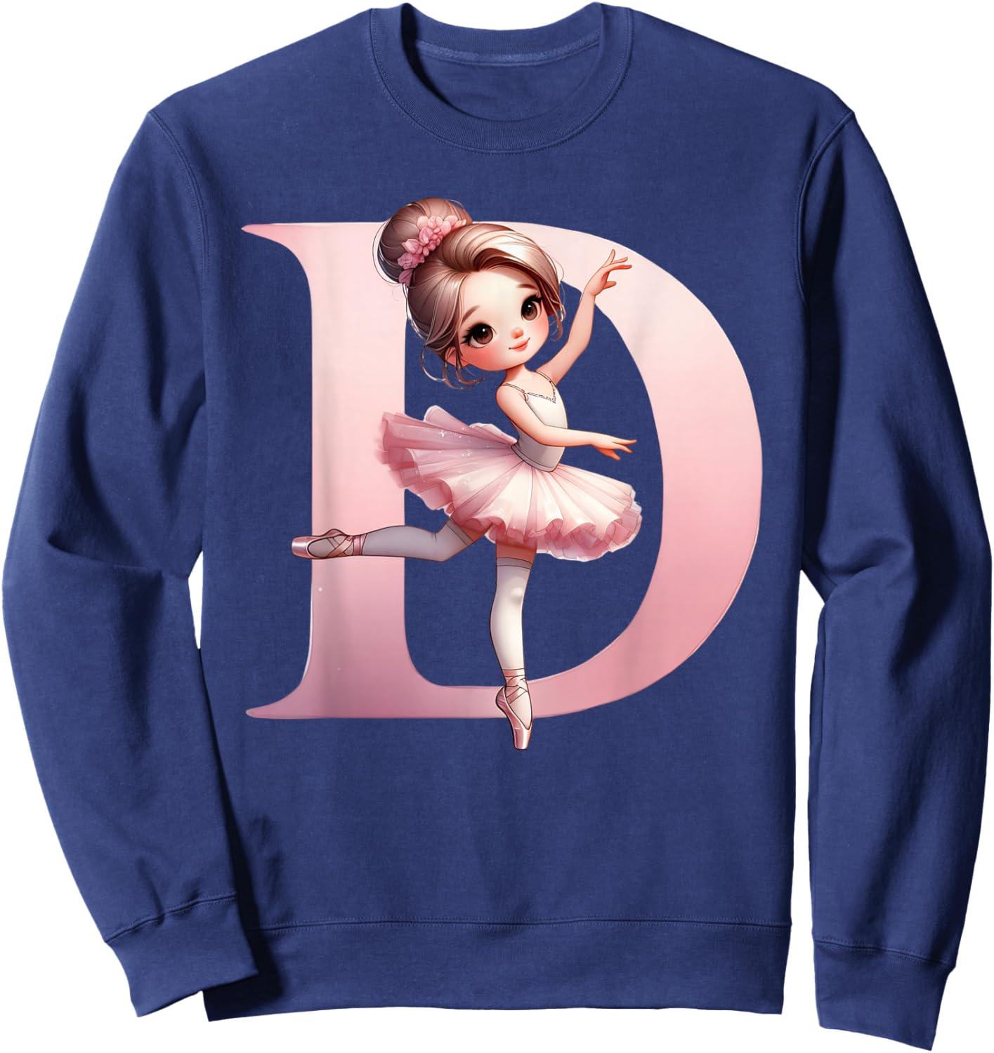 Ballerina Girl Dancing Name First Letter D Girly Tutu Ballet Sweatshirt - Sweatshirt | Navy