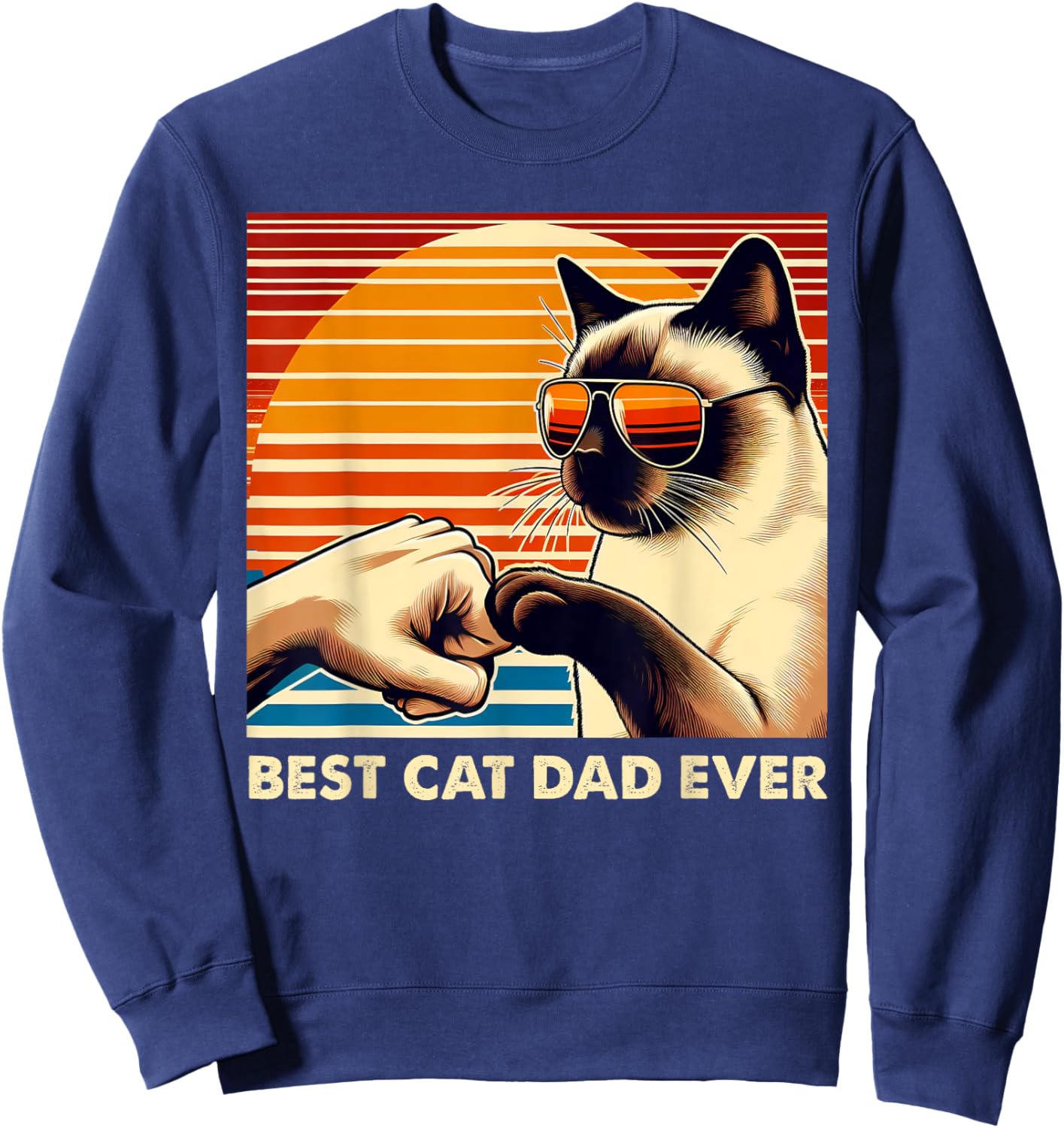Vintage Best Cat Dad Ever Siamese Cat Lover Fathers Day Men Sweatshirt - Sweatshirt | Navy