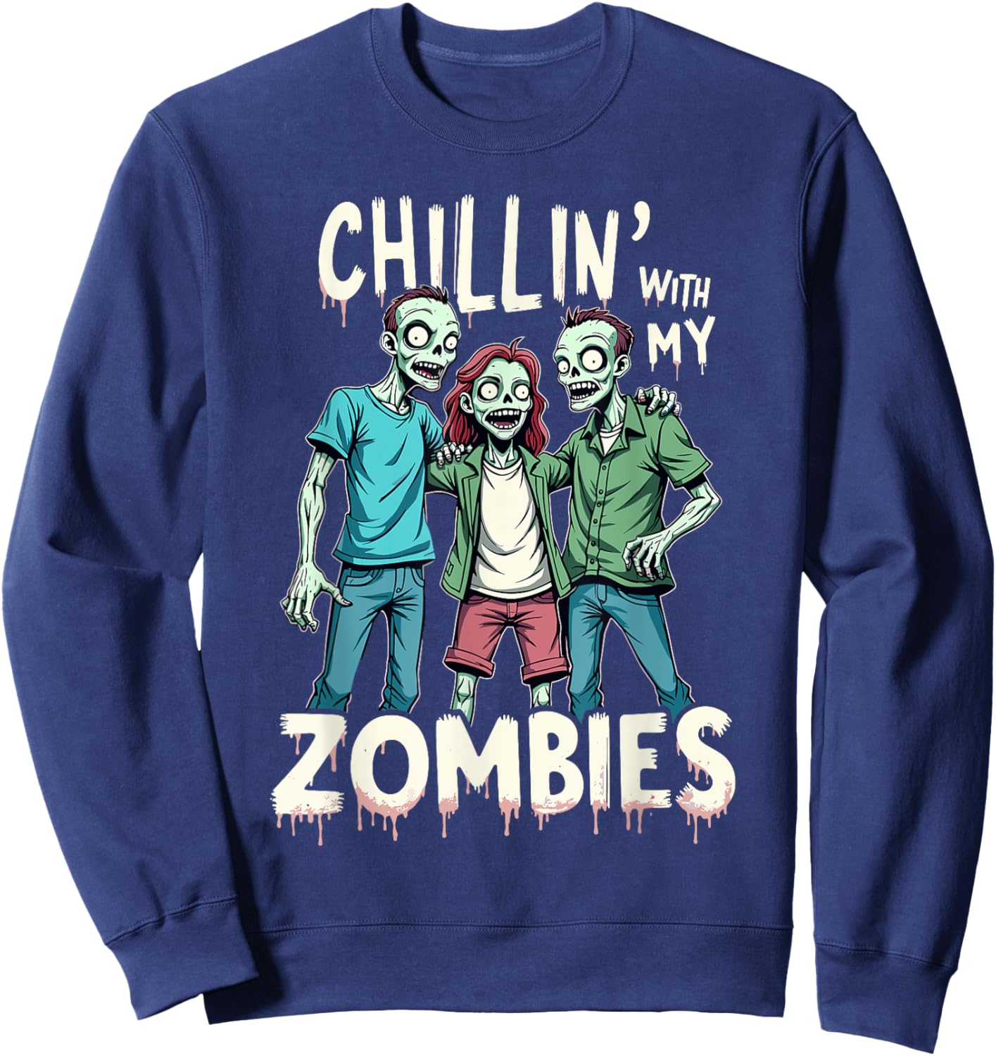 Chillin With My Zombies Funny Zombie Costume Boys Halloween Sweatshirt - Sweatshirt | Navy
