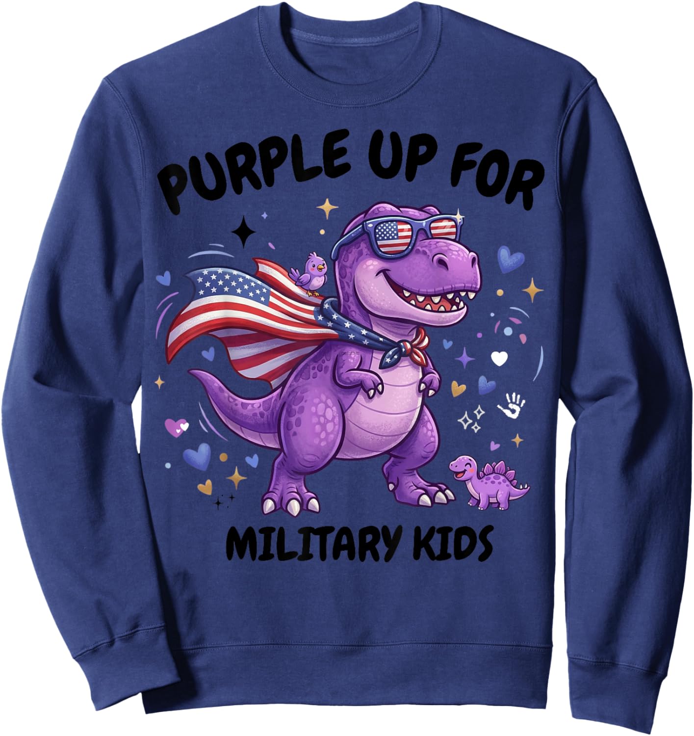 Purple Up for Military Kids Military Child Month Dinosau Sweatshirt - Sweatshirt | Navy