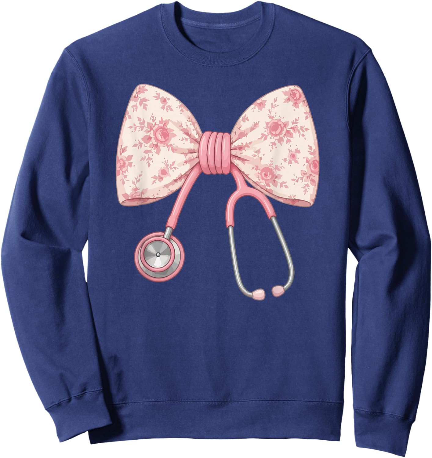Nurse Bow Stethoscope Coquette Pink Floral Nursing Sweatshirt - Sweatshirt | Navy