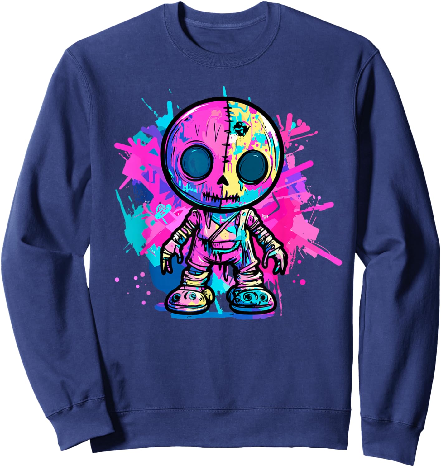 Vibrant Skull Doll Graffiti Style Sweatshirt - Sweatshirt | Navy