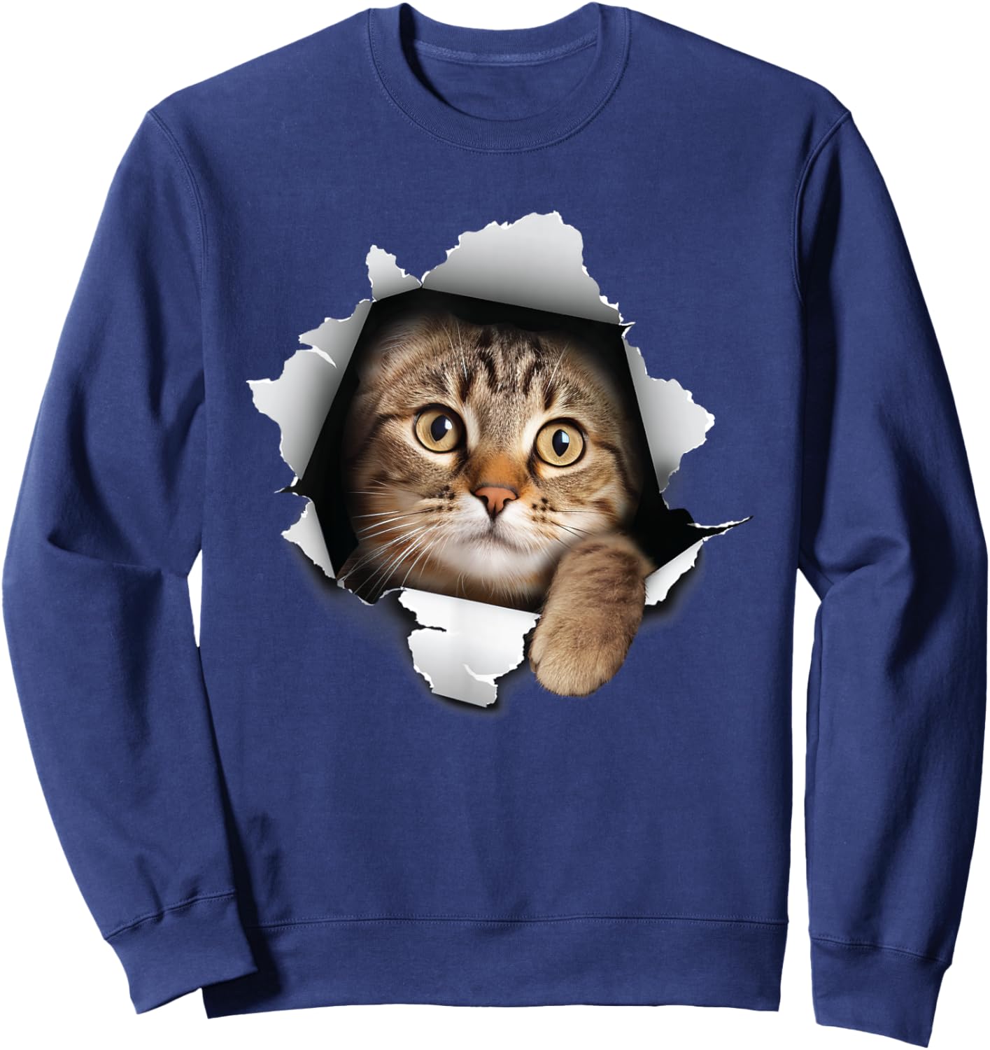 Cat Looking Through Hole - Cat Lover Kitten Owner Kitty Women Kids Sweatshirt - Sweatshirt | Navy