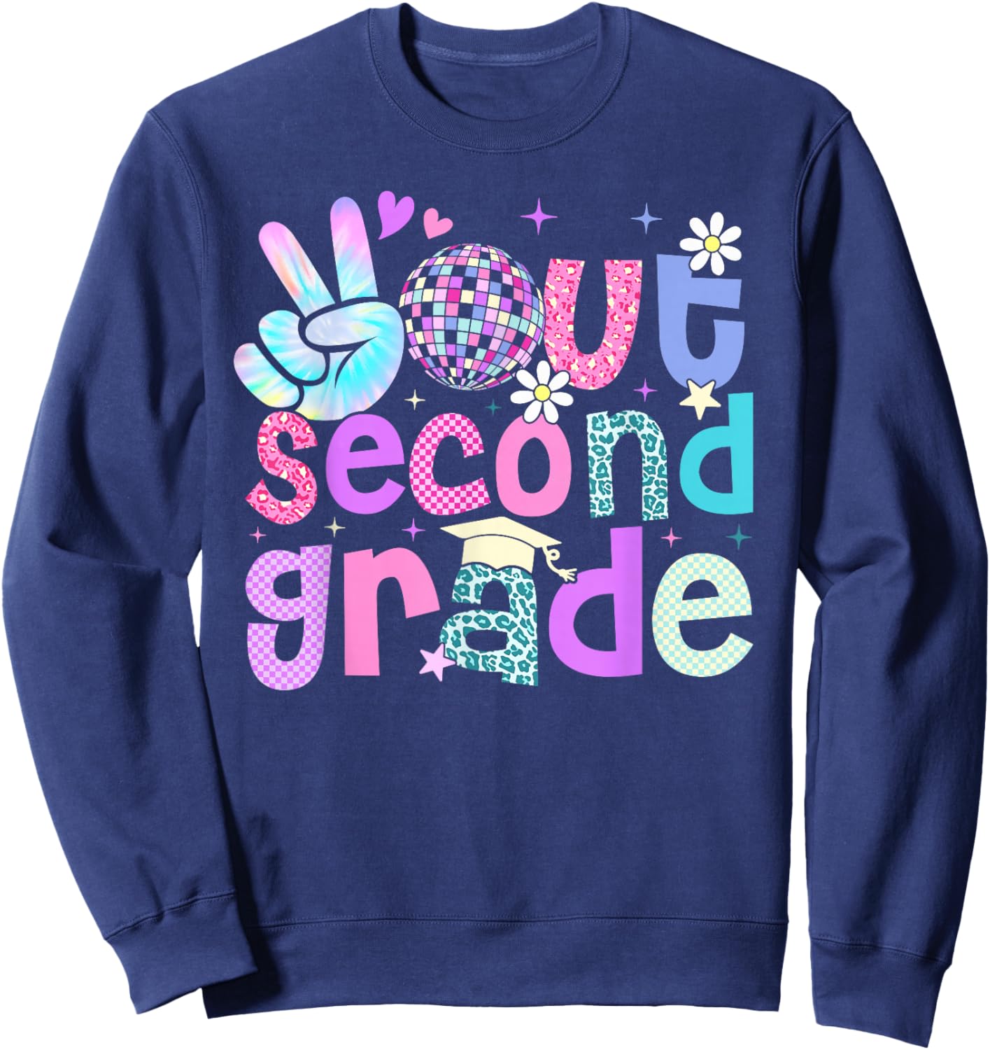 Peace Out Second Grade Last Day Of 2nd Grade Leopard Sweatshirt - Sweatshirt | Navy