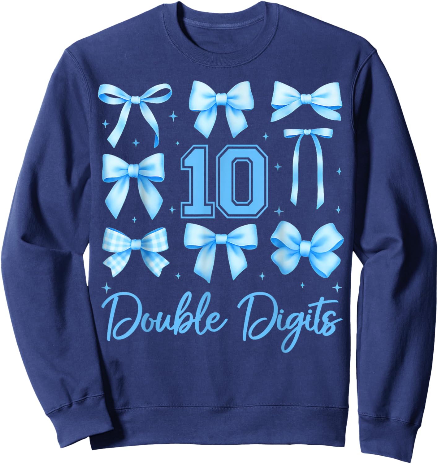 Kids 10th Birthday Girl Blue Coquette Bow Double Digits Bday Sweatshirt - Sweatshirt | Navy