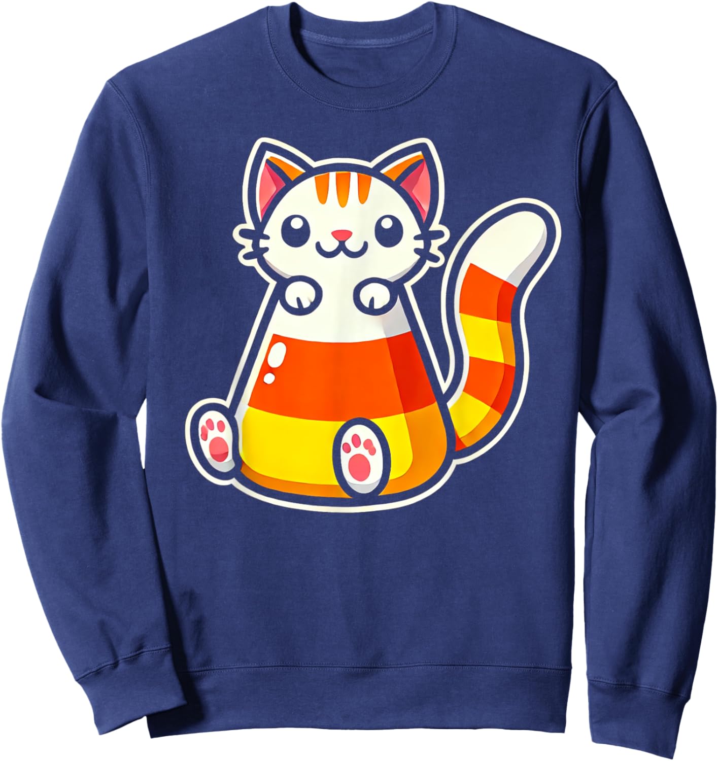 Candy Corn Cat Halloween Squish Kitty Kitten Women Kids Sweatshirt - Sweatshirt | Navy