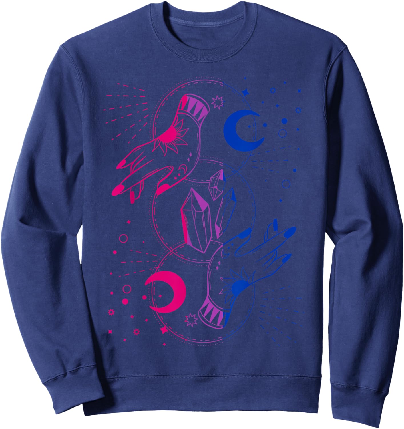 Mystical Bisexual Hands with Crystals and Moon Magic Sweatshirt - Sweatshirt | Navy