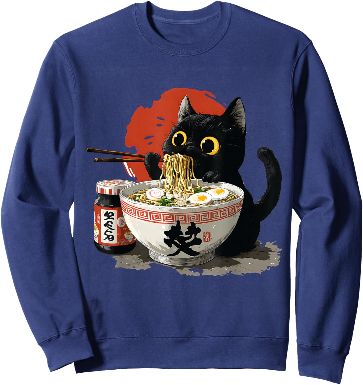 Funny Japanese Cat Eating Noodles Ramen Sweatshirt - Sweatshirt | Navy