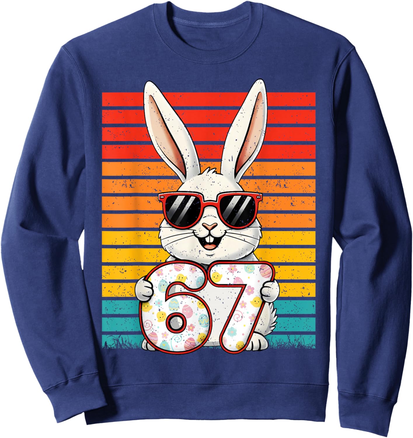 Retro Happy Easter Bunny 67 Six Seven Meme Boy Girl Kid Sweatshirt - Sweatshirt | Navy