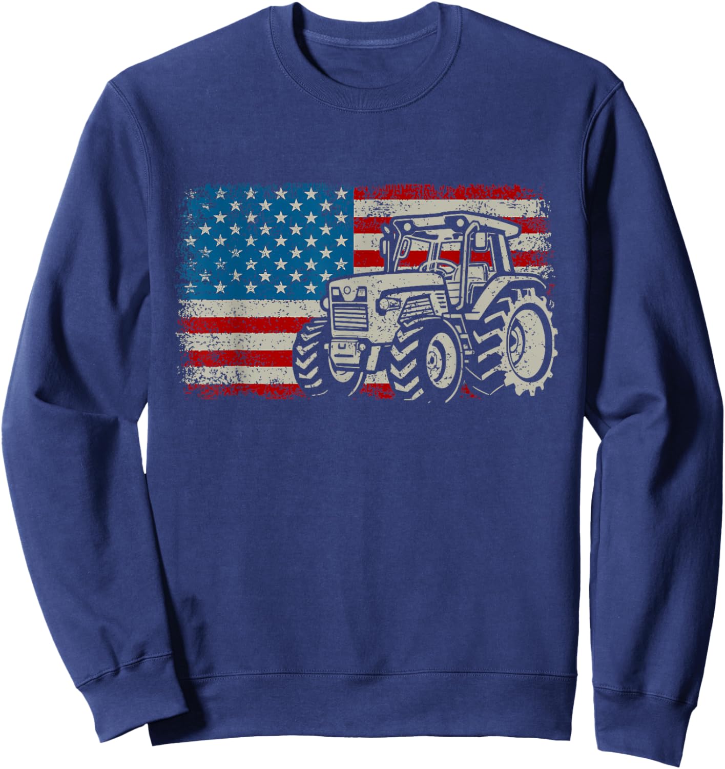 Farm Tractor American Flag Patriotic Proud Farmer Sweatshirt - Sweatshirt | Navy