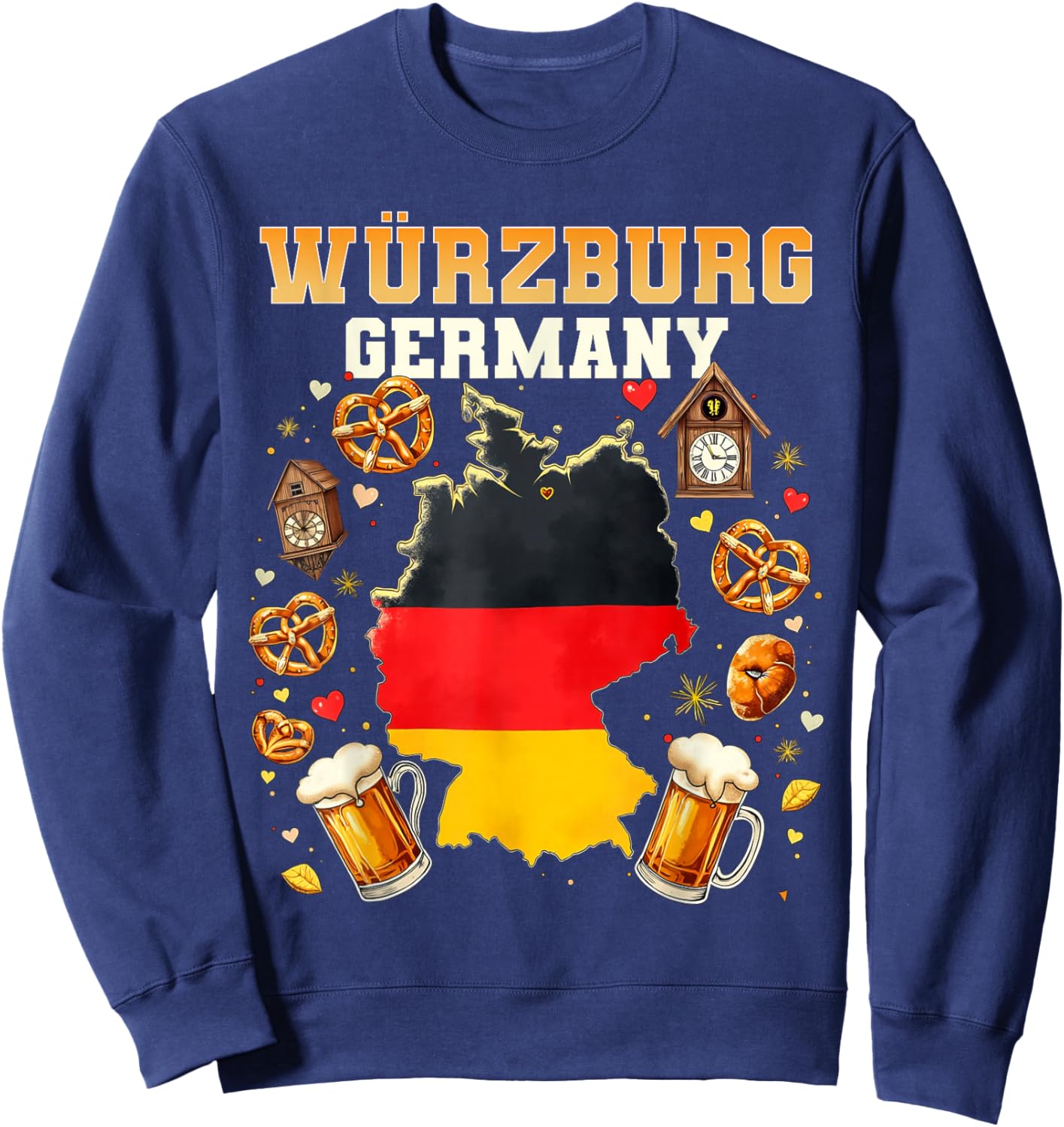Würzburg Germany Souvenir German Flag Map Würzburg Vacation Sweatshirt - Sweatshirt | Navy