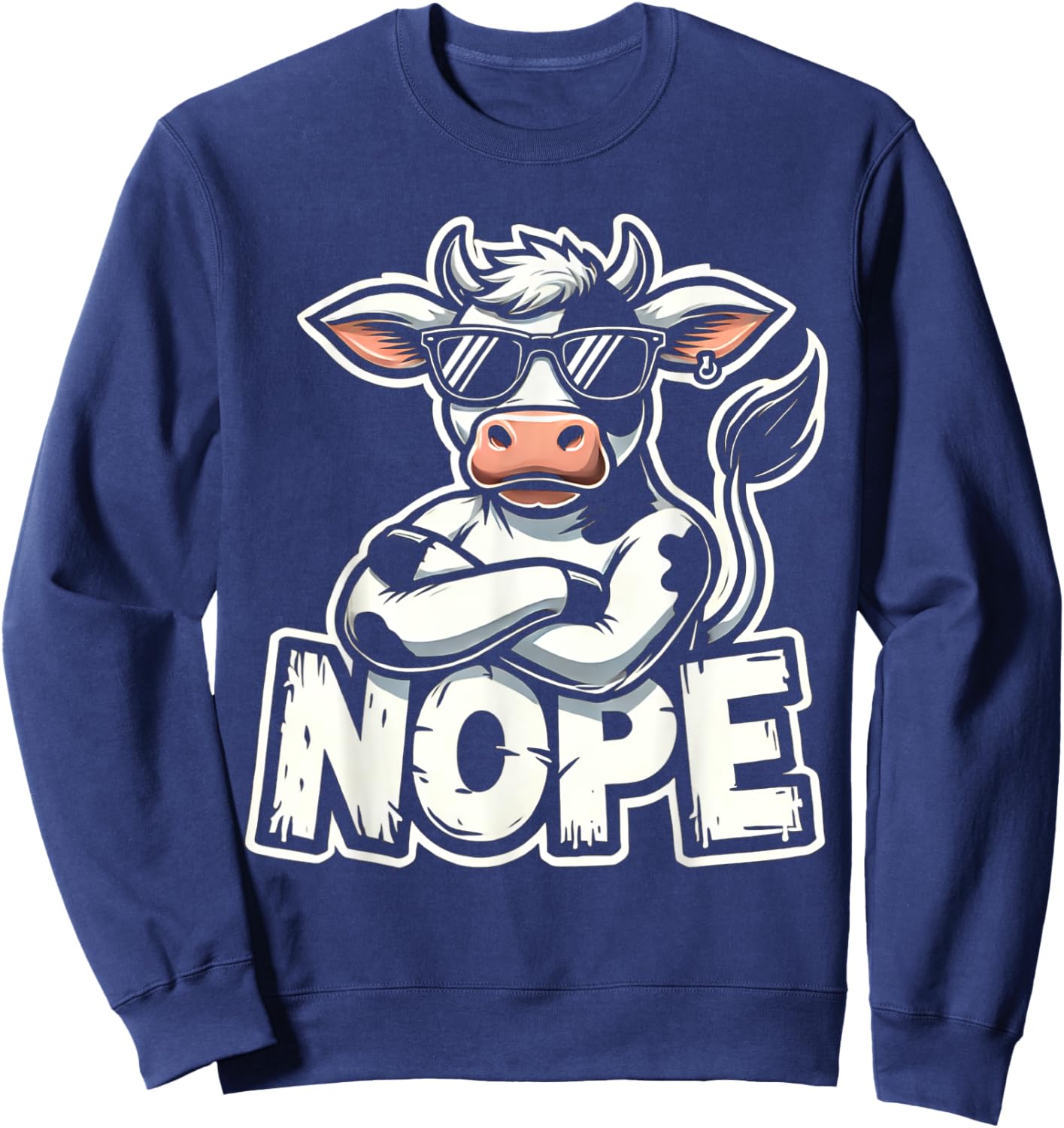 Vintage Art Cute Animal Lovers Cartoon Cow NOPE Awespme Pet Sweatshirt - Sweatshirt | Navy