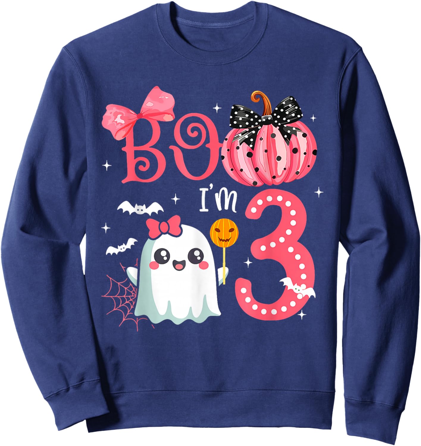 Boo I'M 3 Years Old Ghost 3Rd Birthday Halloween Ghost Girls Sweatshirt - Sweatshirt | Navy