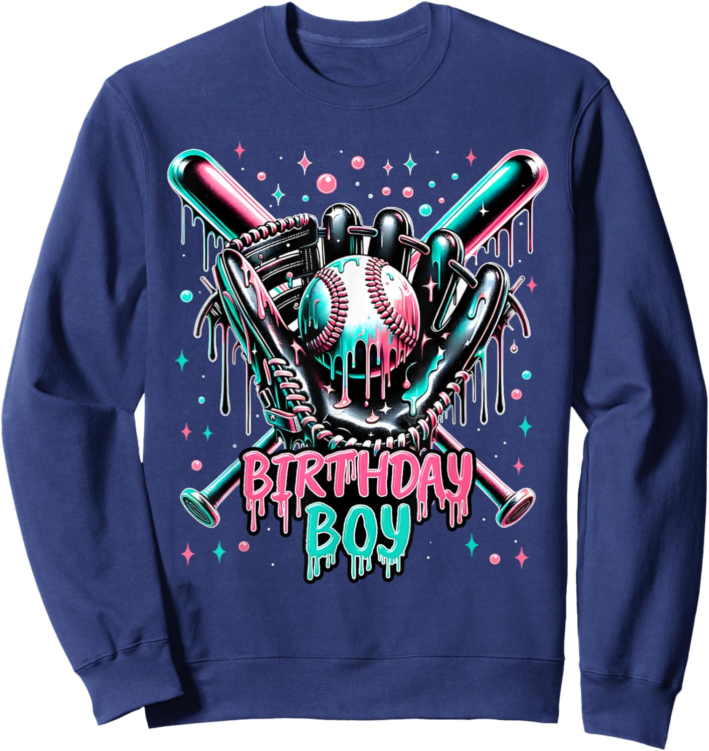 Drip Themed Baseball Birthday Boy Funny Sports Boys Gifts Sweatshirt - Sweatshirt | Navy