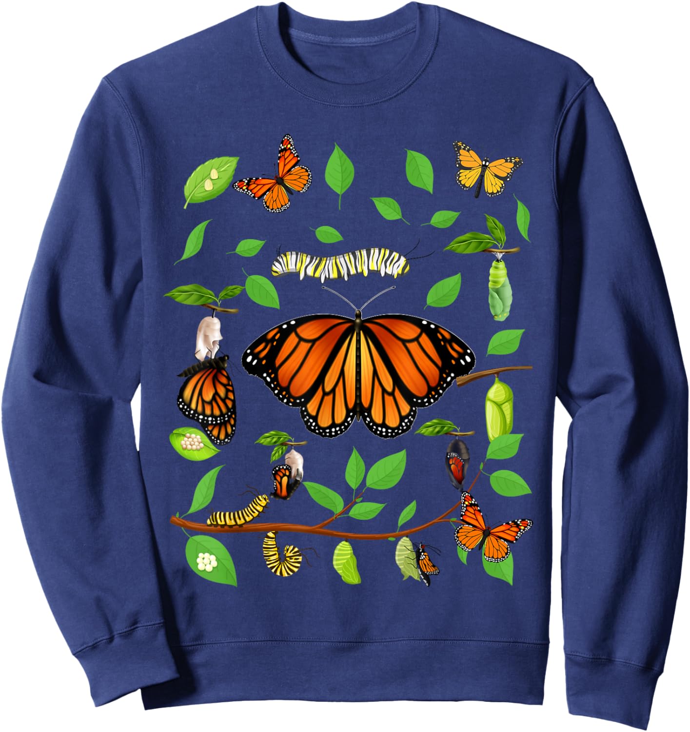 Life Cycle Of A Caterpillar Monarch Butterfly Cocoon Sweatshirt - Sweatshirt | Navy
