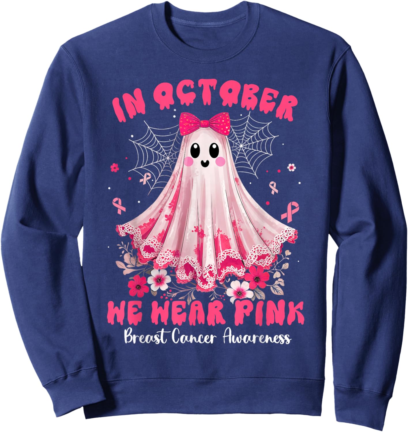 Breast Cancer Women Halloween in October We Wear Pink Witch Sweatshirt - Sweatshirt | Navy