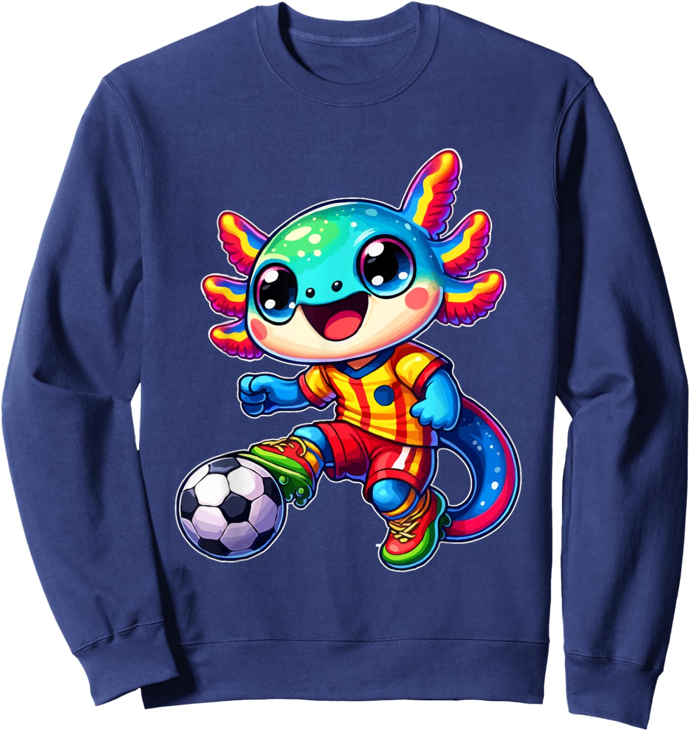 Cute Axolotl Soccer Player Women Men Kids Funny Axolotl Sweatshirt - Sweatshirt | Navy