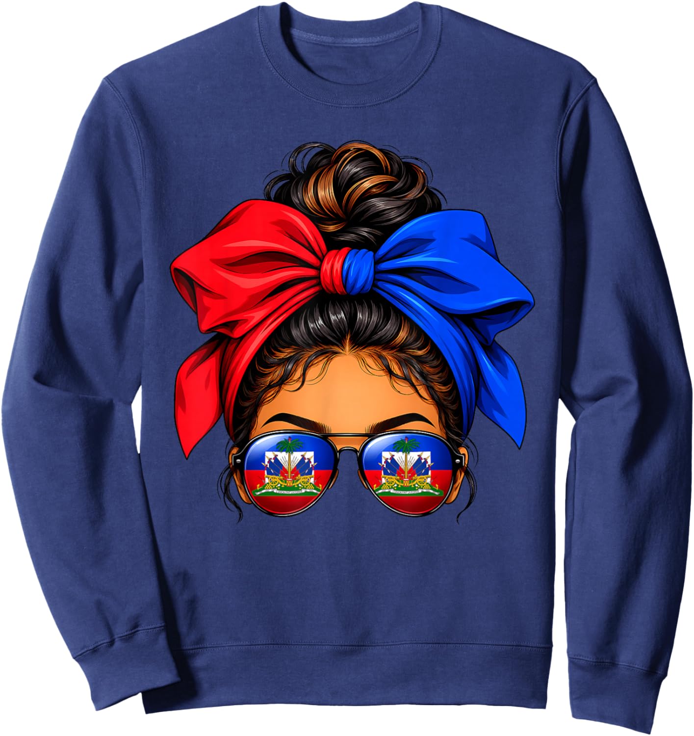 Haitian Queen Messy Bun Flag Day Haiti Independence Women Sweatshirt - Sweatshirt | Navy