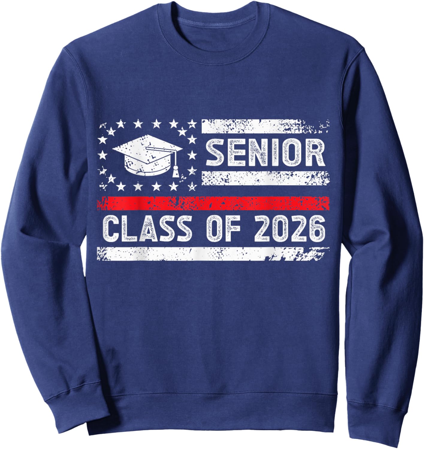 Graduation Class of 2026 Senior American Flag High School Sweatshirt - Sweatshirt | Navy