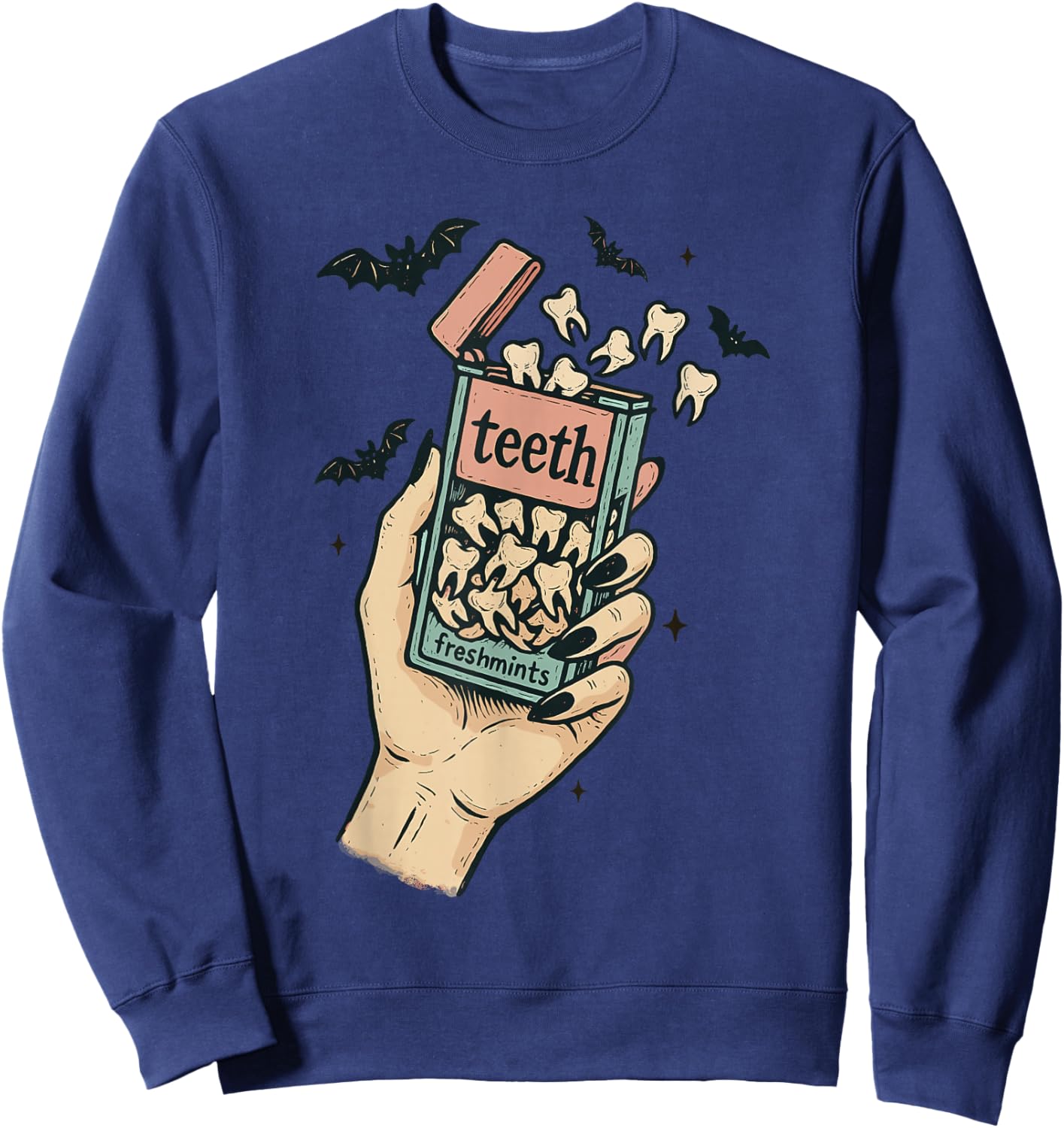Halloween Teeth Freshmints Funny Halloween Sweatshirt - Sweatshirt | Navy