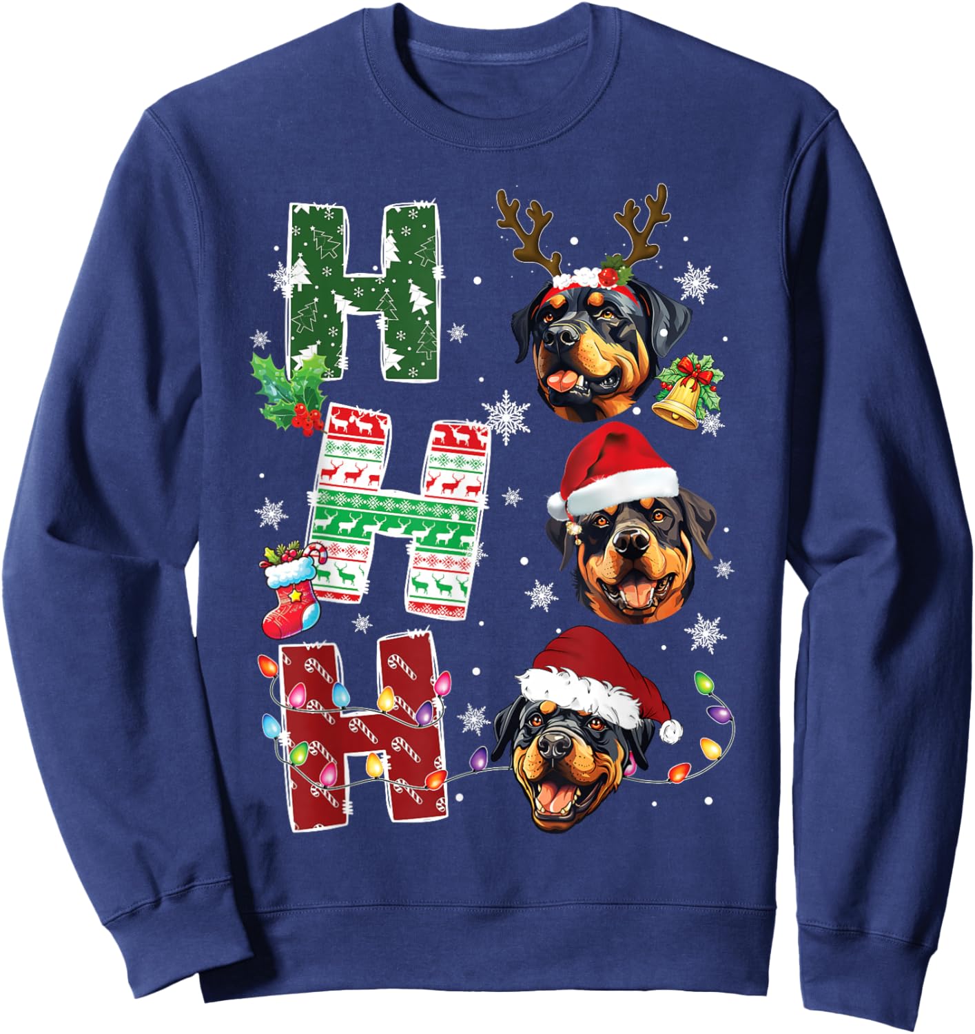 Ho Ho Ho Rottweiler Christmas Dogs Costume Pajamas Sweatshirt - Sweatshirt | Navy