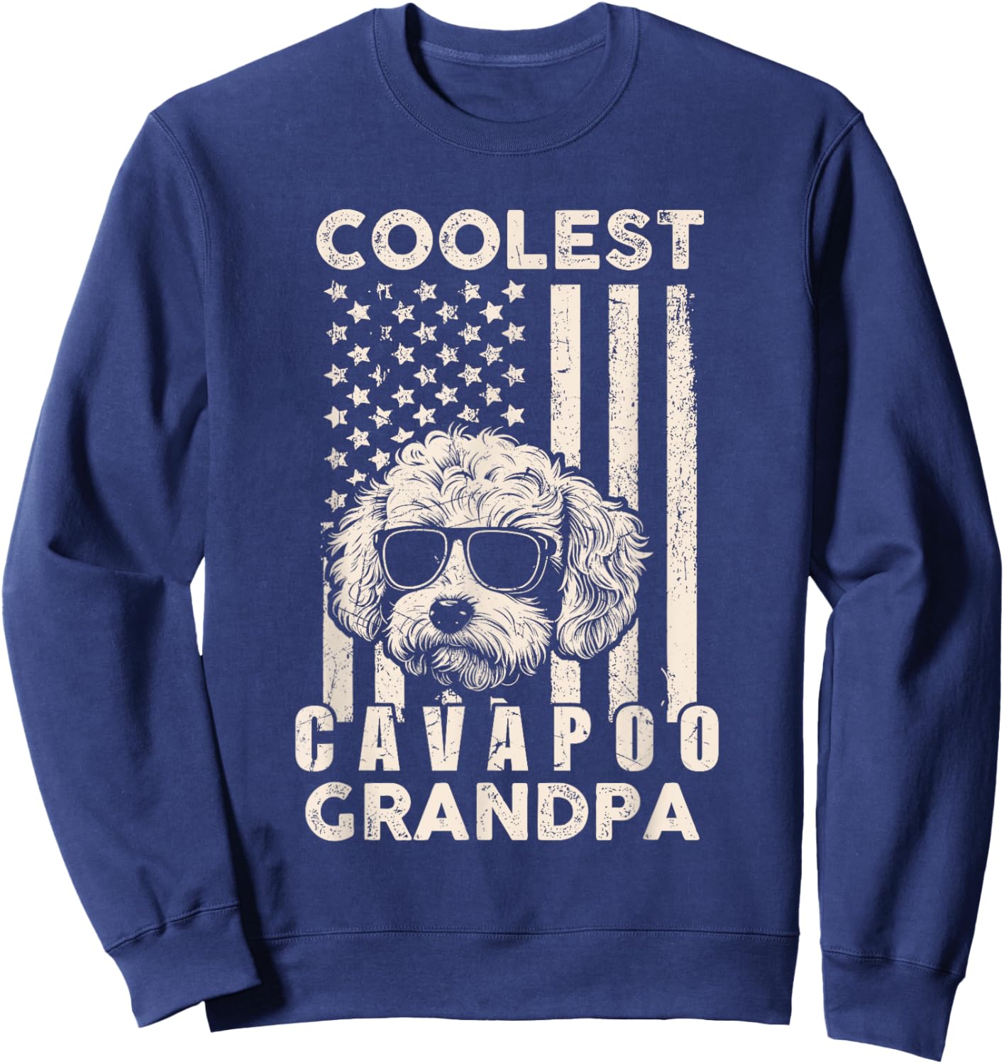 Coolest Cavapoo Grandpa Vintage American Flag Funny Dog Xmas Sweatshirt - Sweatshirt | Navy