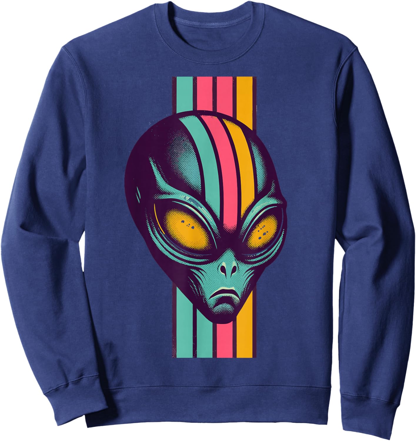 Cyber Alien Retro Vaporwave Aesthetic Head Space Galaxy UFO Sweatshirt - Sweatshirt | Navy