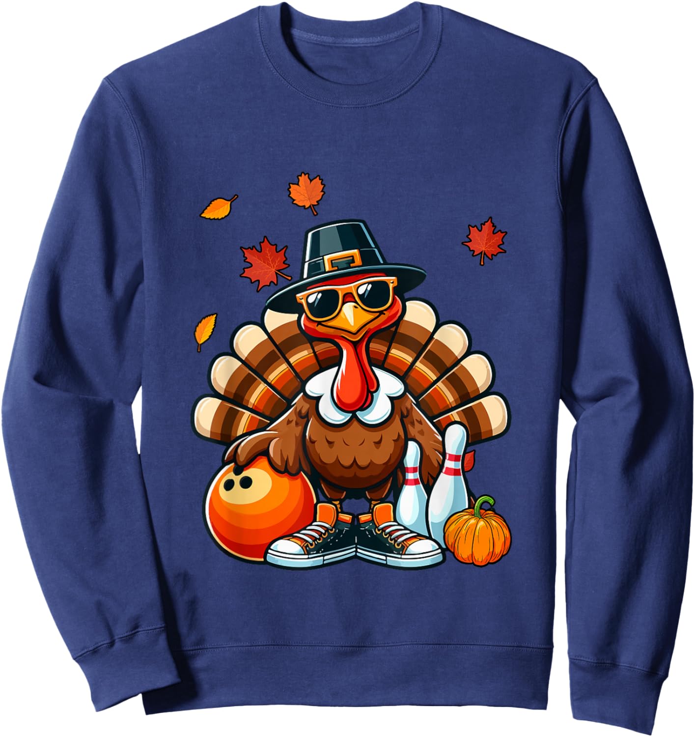 Turkey Sunglasses Costume Thanksgiving Playing Bowling Sweatshirt - Sweatshirt | Navy