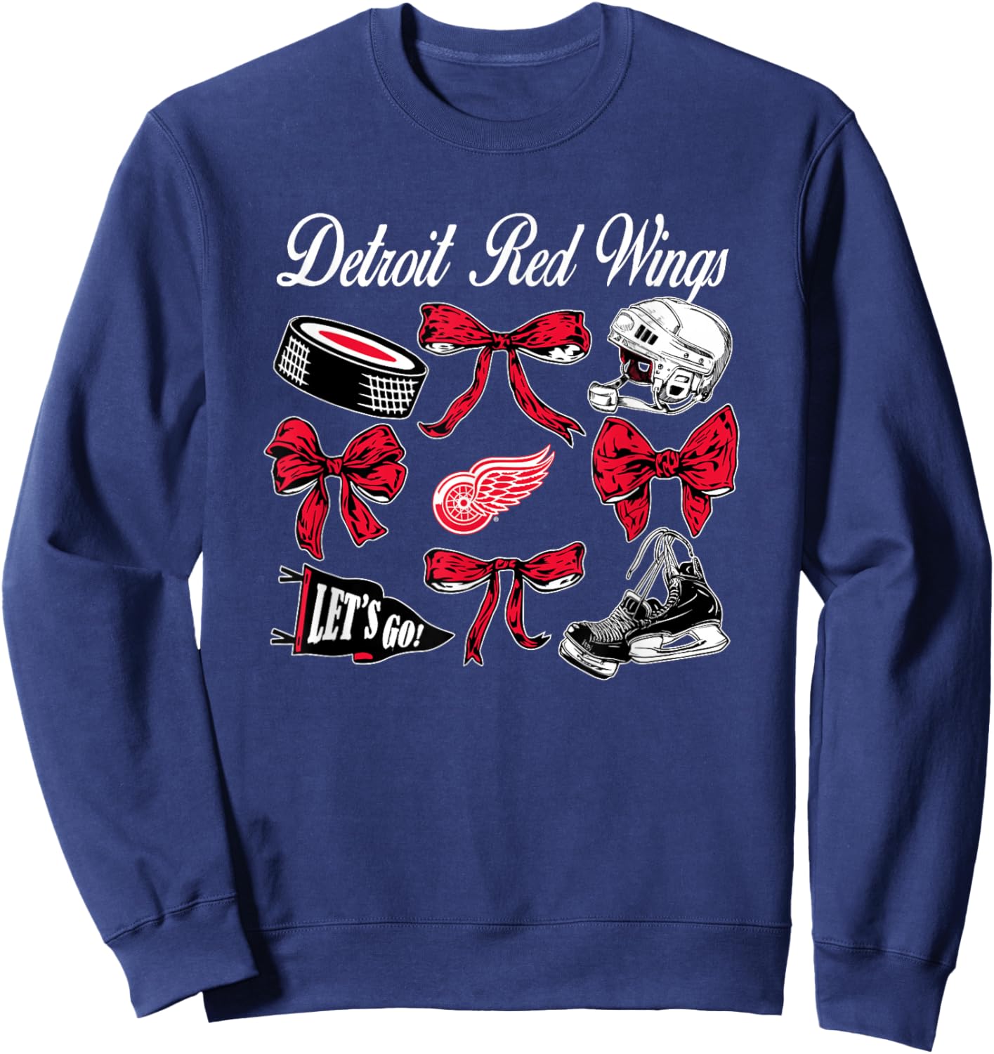 Detroit Red Wings Bows Dark Heather NHL Officially Licensed Sweatshirt - Sweatshirt | Navy
