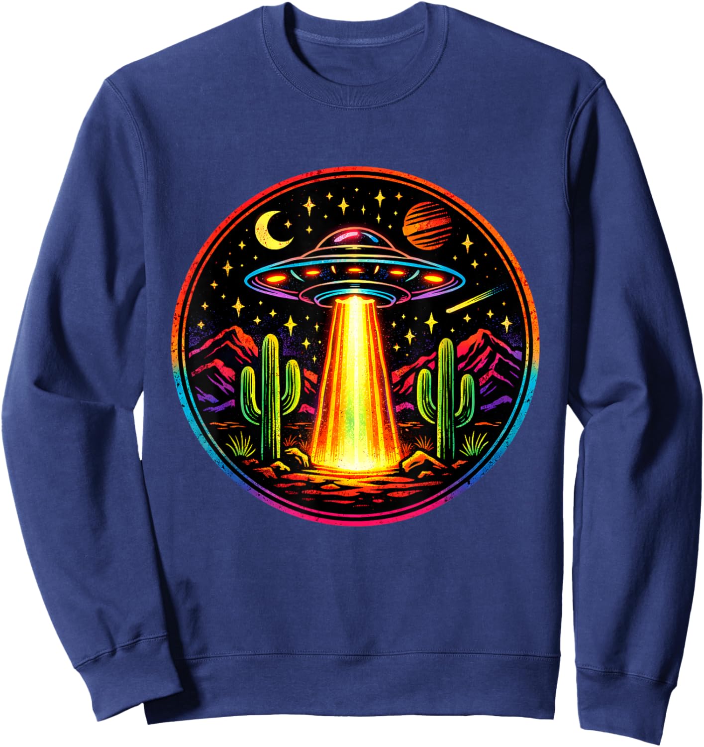 Retro UFO Desert Colorful Vibrant Aliens Conspiracy Lover Sweatshirt - Sweatshirt | Navy