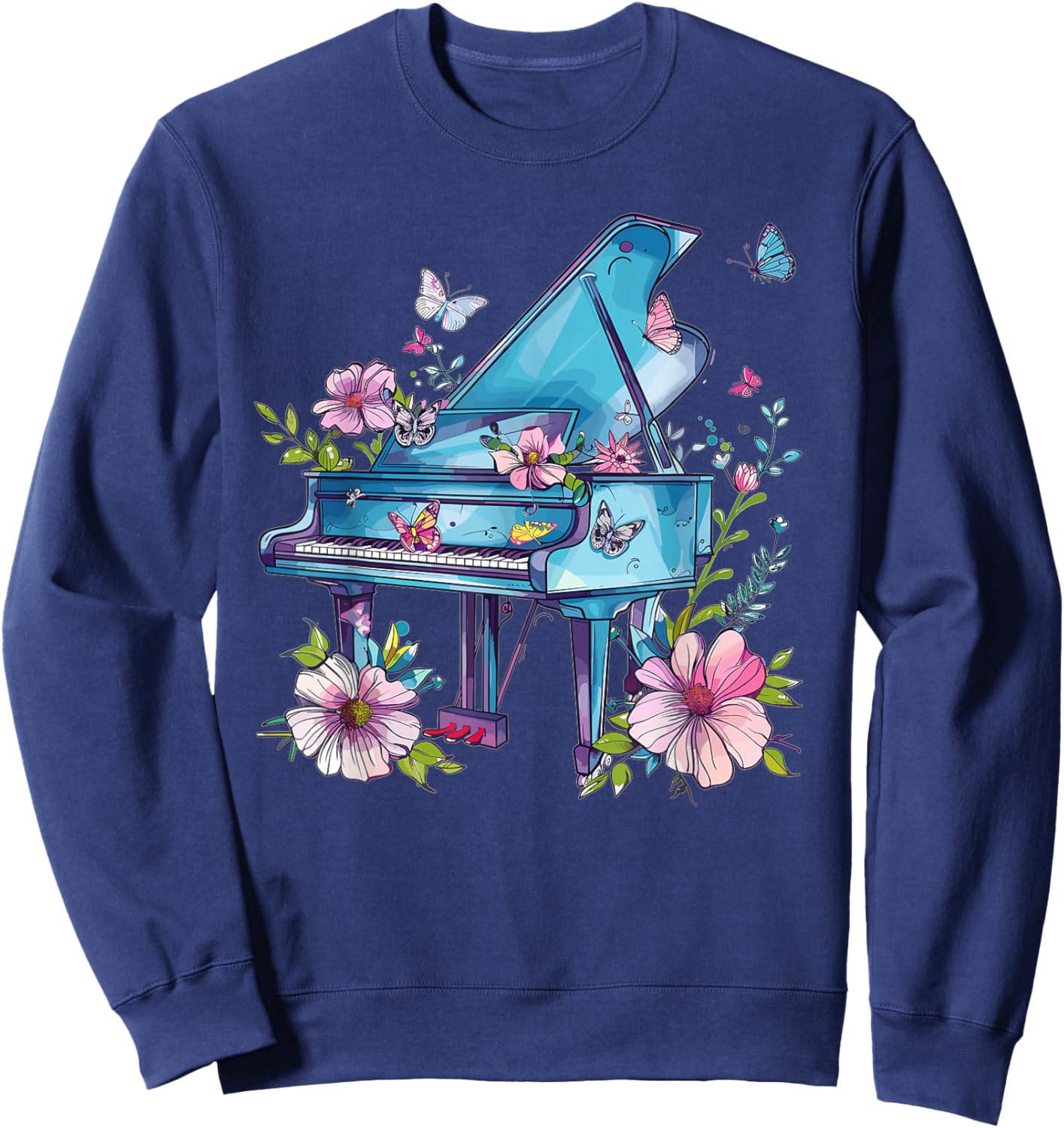 Colorful Piano With Flowers I Music Piano Sweatshirt - Sweatshirt | Navy