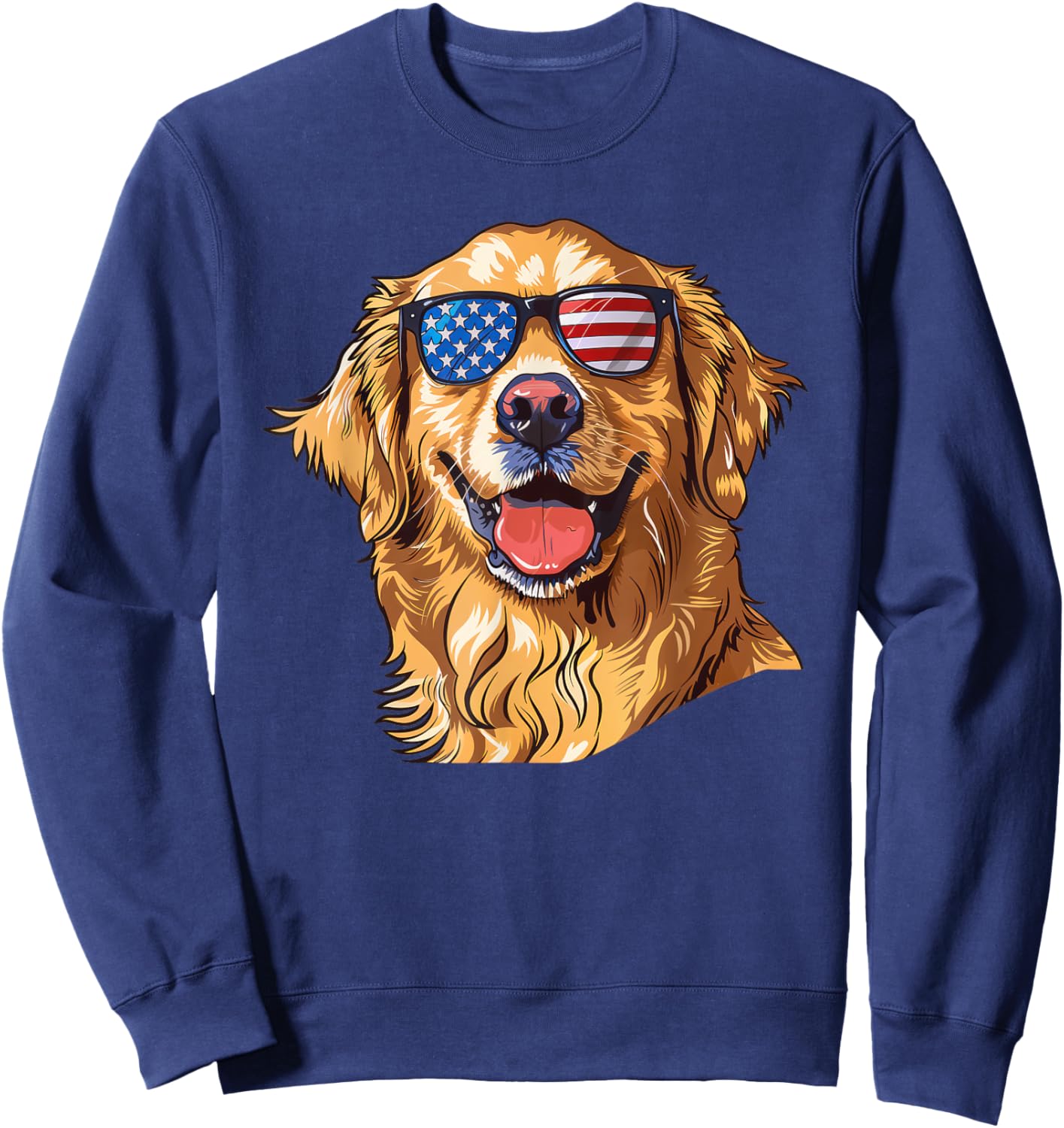Golden Retriever Dog USA America Flag 4th of July Sweatshirt - Sweatshirt | Navy