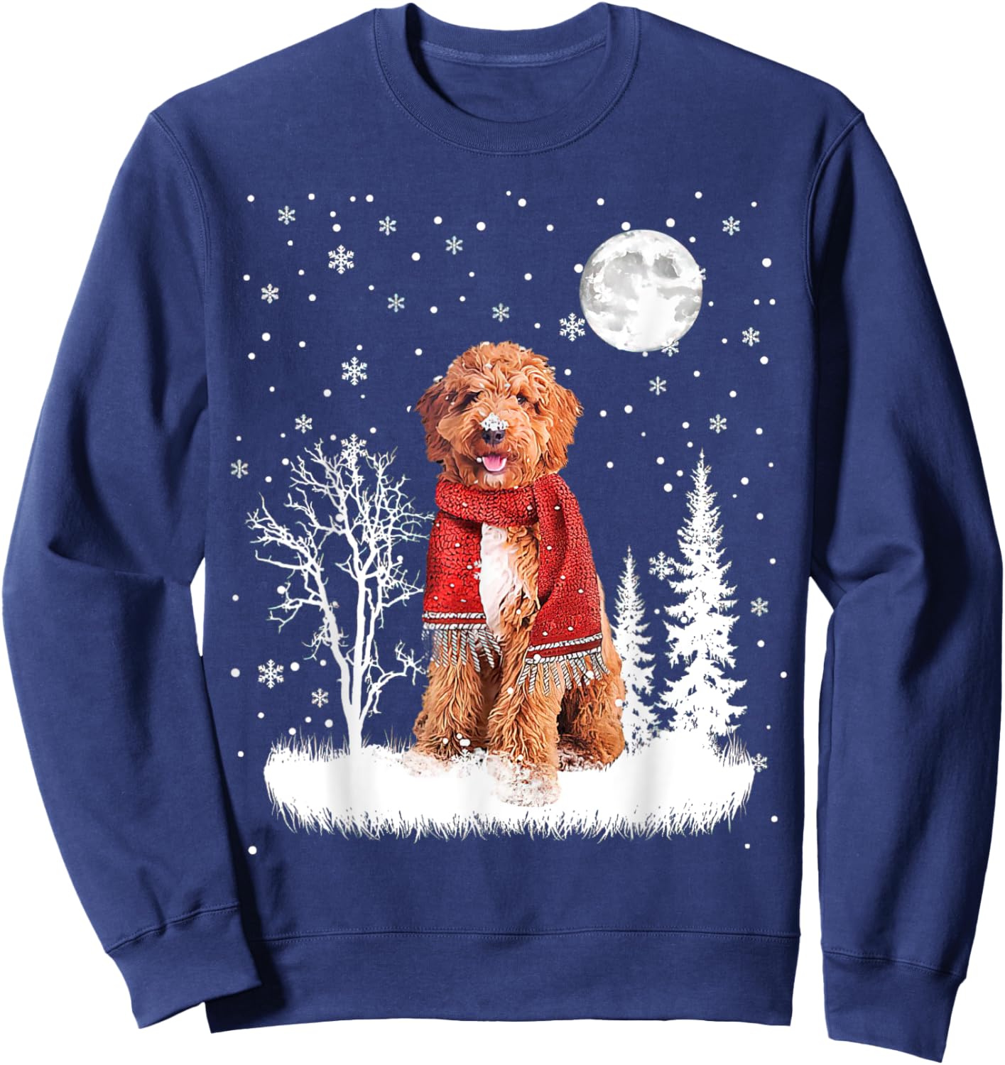 Irish Doodle Under Moonlight Snow Christmas Pajamas Sweatshirt - Sweatshirt | Navy