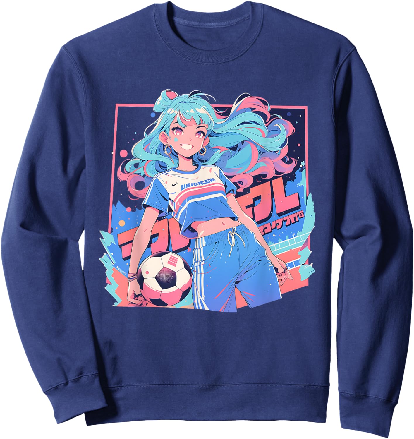 Soccer Girl in funny Pastel japan Anime Aesthetic japanese Sweatshirt - Sweatshirt | Navy