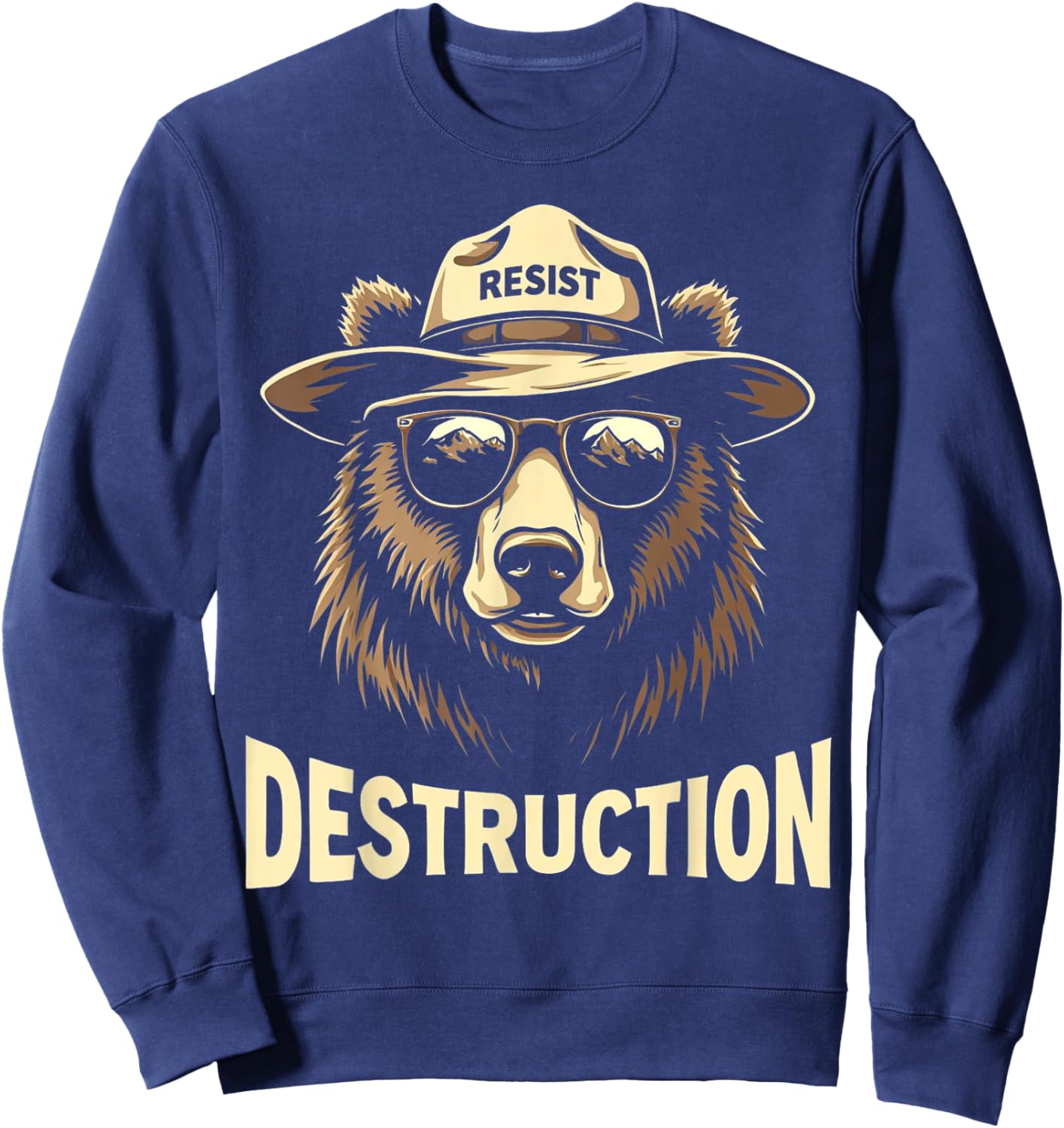 Resist Destruction Bear Environmental Awareness Vintage Sweatshirt - Sweatshirt | Navy