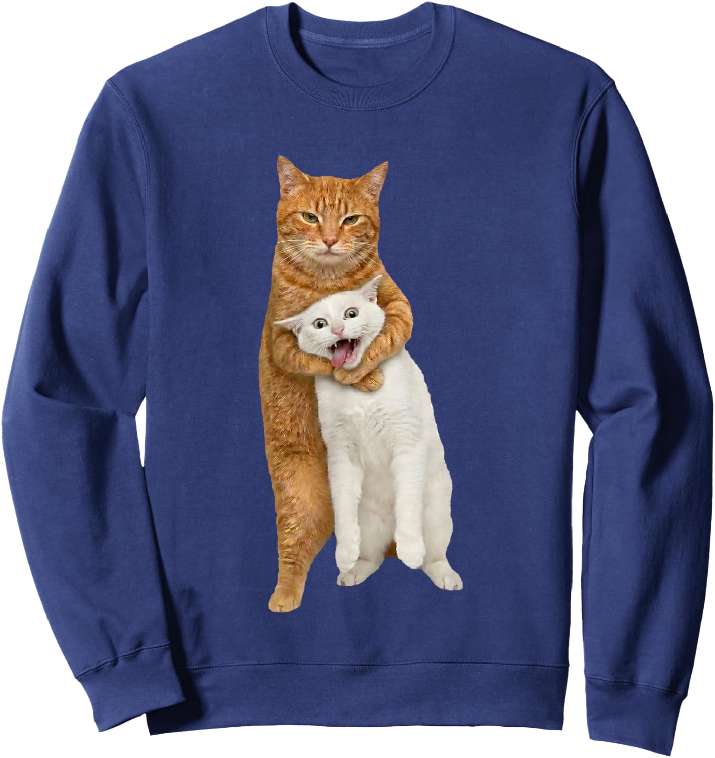Funny Orange Cat Tight Embrace Choking Cat Meme Humor Sweatshirt - Sweatshirt | Navy