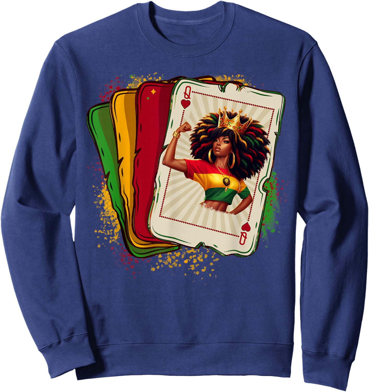 Black Queen of Hearts Card Deck Game Proud Black History Sweatshirt - Sweatshirt | Navy