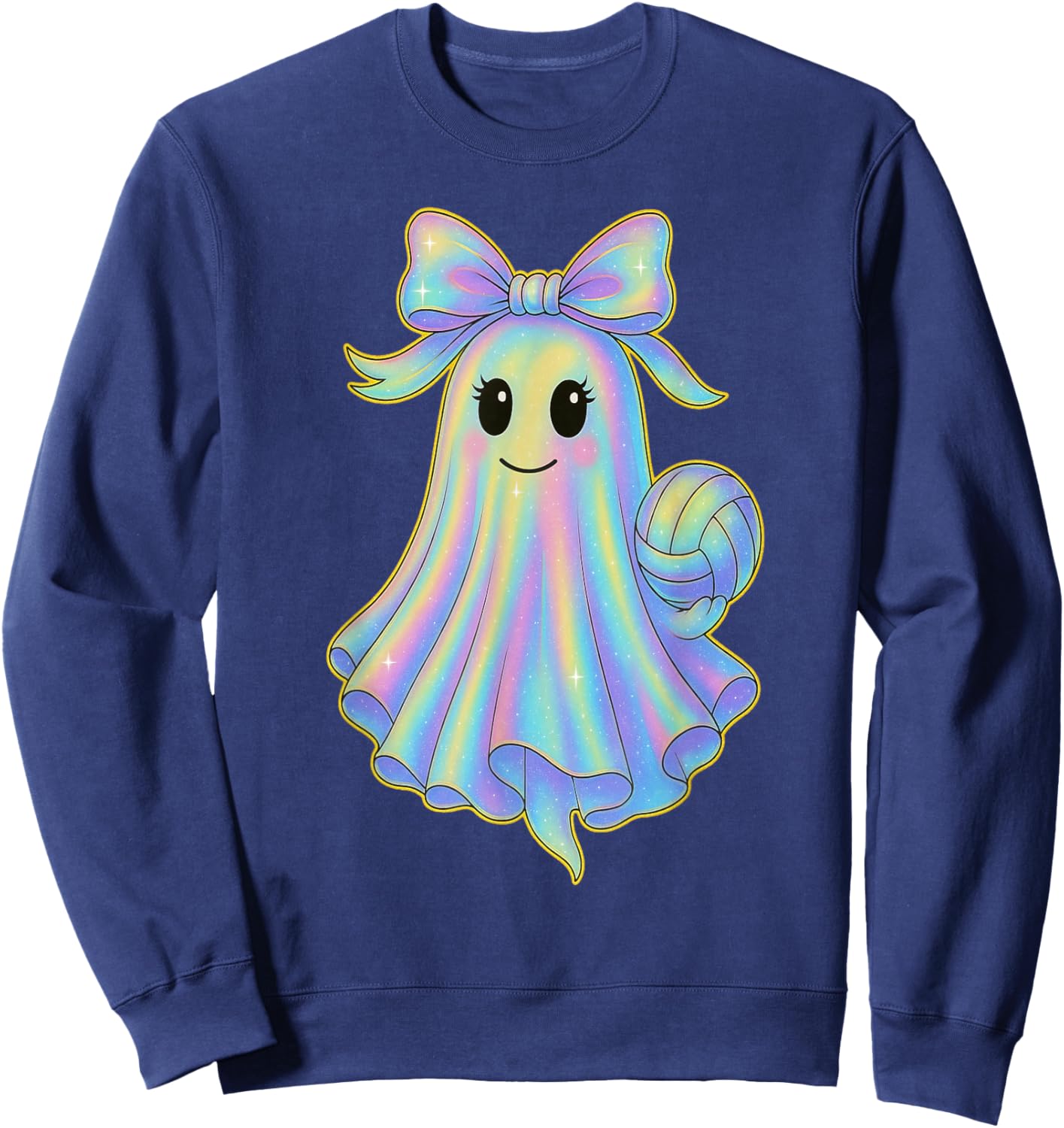 Volleyball Ghost Lover Pastel Halloween Coquette Bow Sweatshirt - Sweatshirt | Navy