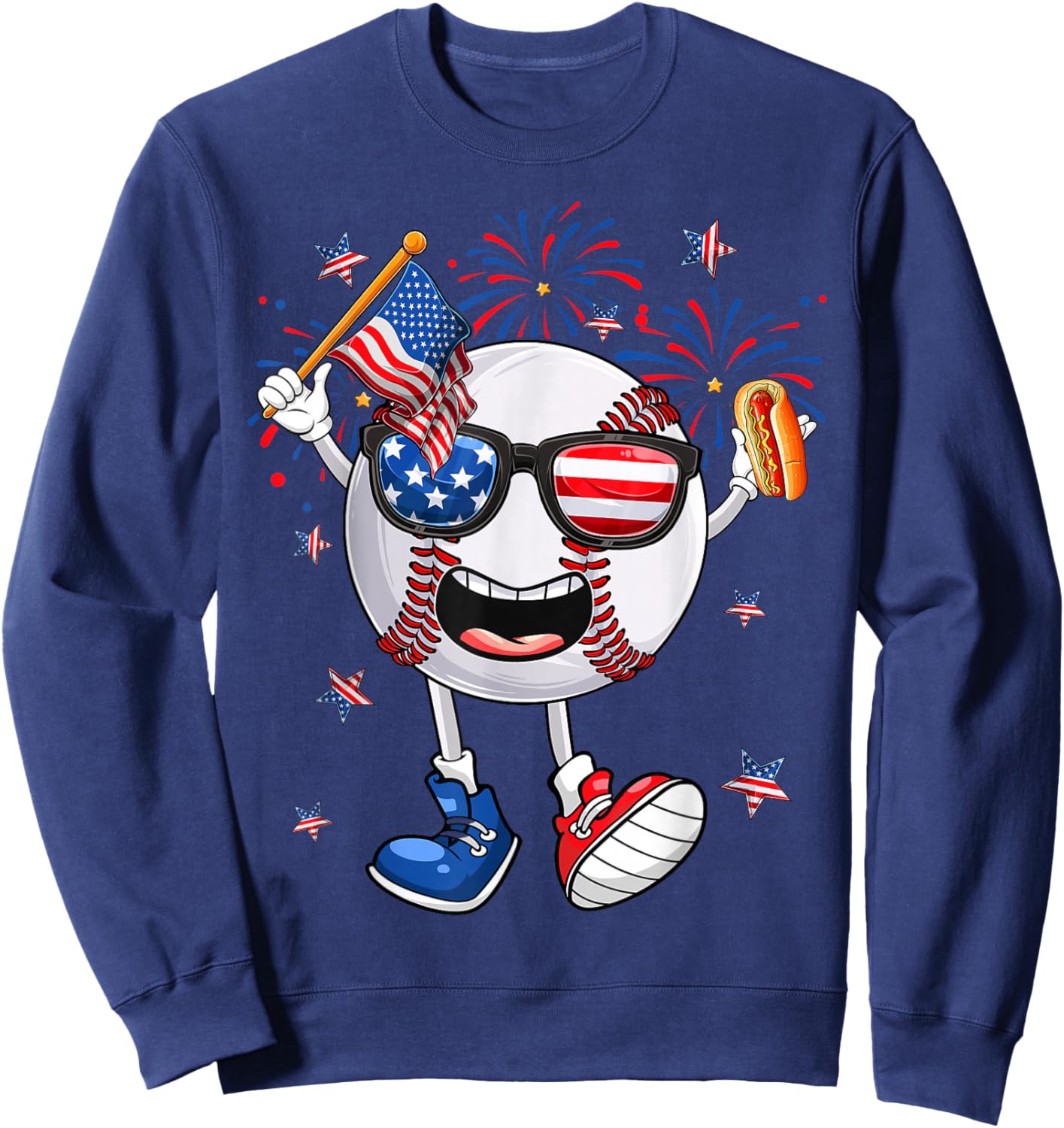 Baseball Holding Hotdog USA Independence Day 4th Of July Sweatshirt - Sweatshirt | Navy