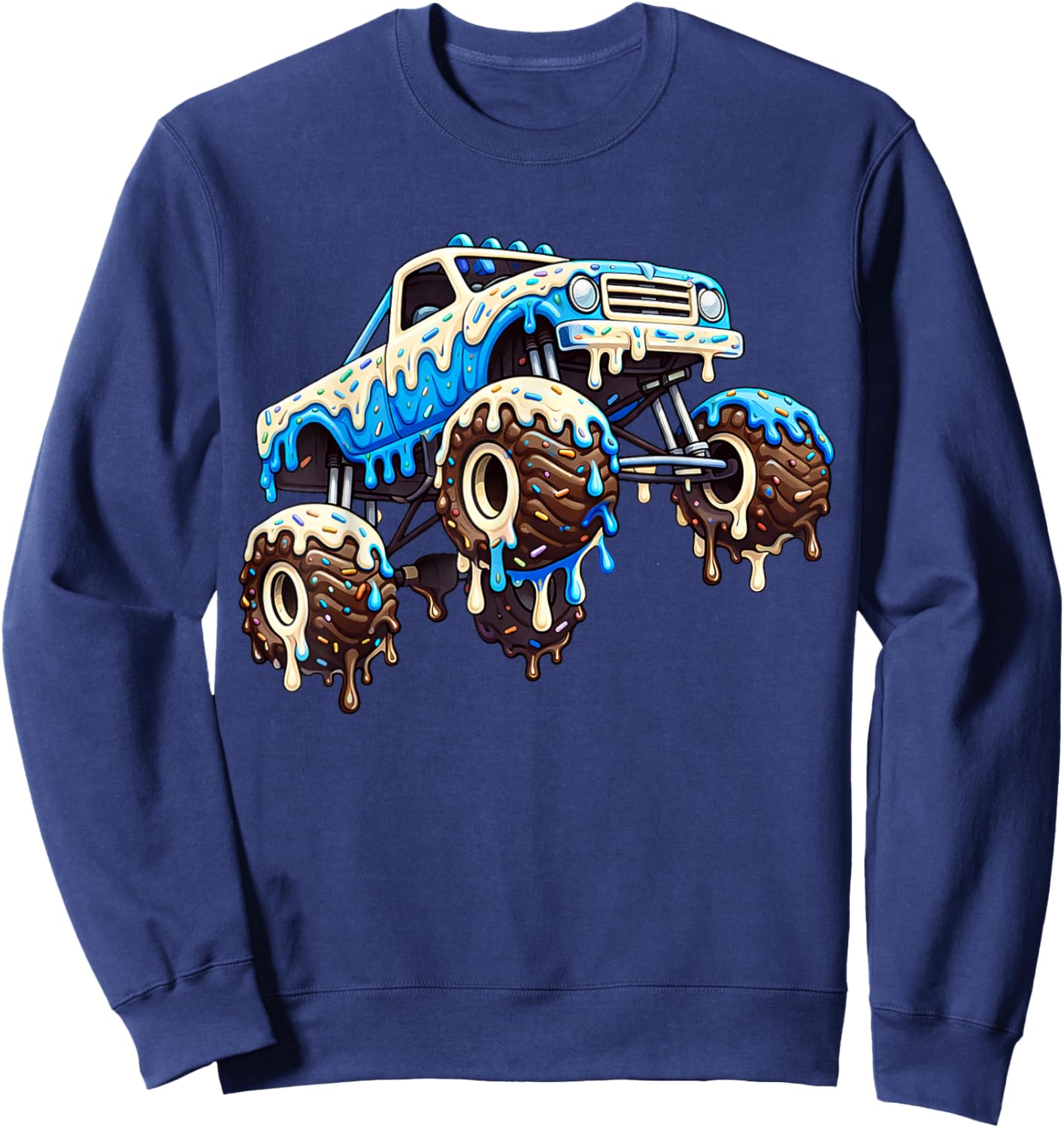 Monster Truck Boys Ice Cream Drip Outfit Toddler Kids Men Sweatshirt - Sweatshirt | Navy