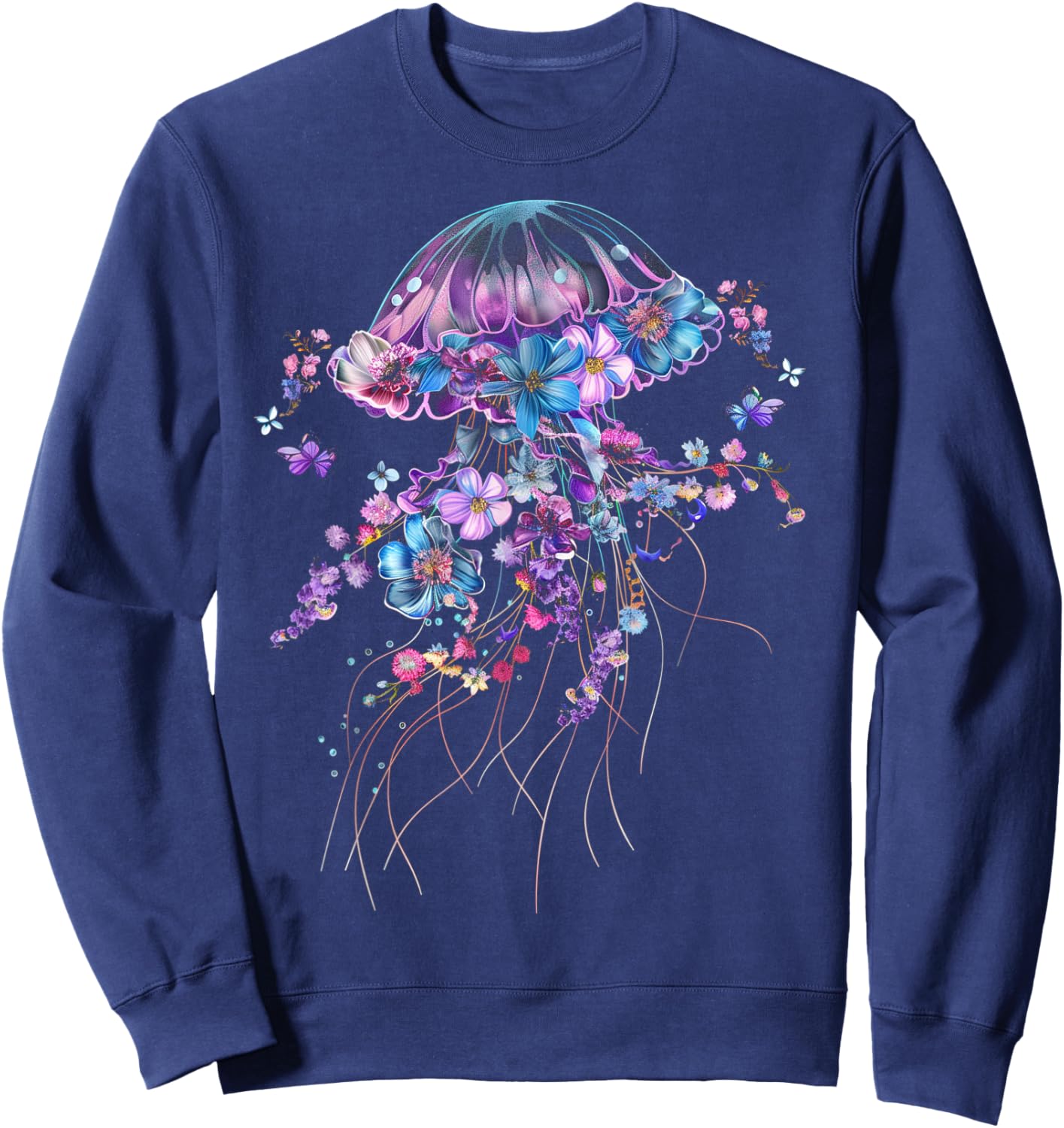Jellyfish Flowers Vintage Floral Scuba Diving Surf Sweatshirt - Sweatshirt | Navy