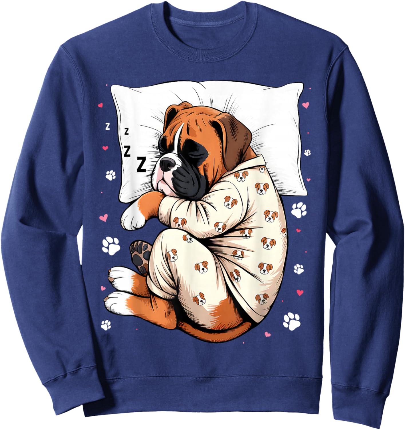 Funny Sleepy Boxer Dog Pajama Men Women Kids Sweatshirt - Sweatshirt | Navy