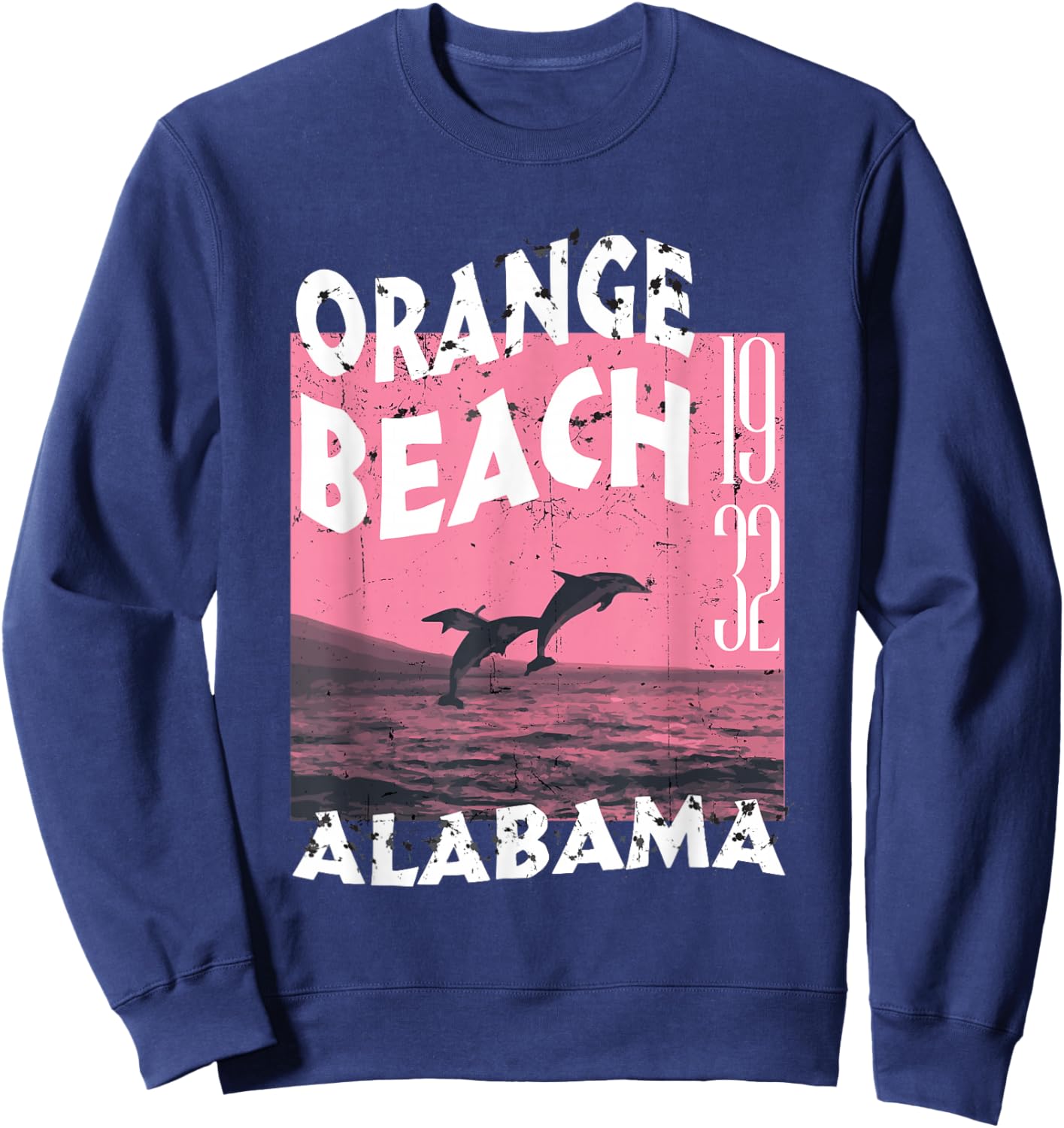 Dolphin In Orange Beach Alabama Vintage Distressed Sweatshirt - Sweatshirt | Navy