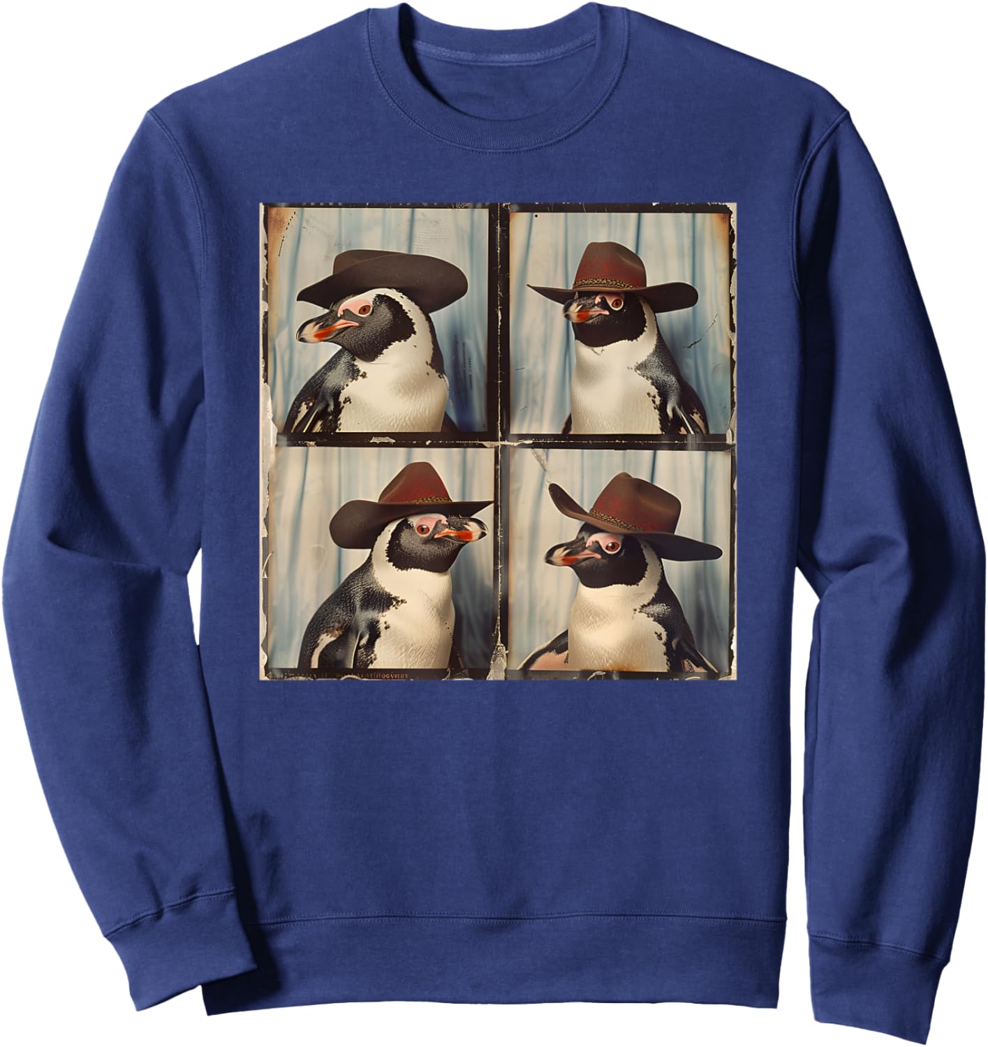 Penguin In Hat Funny Zoo Animal Photobooth Penguin Cowboy Sweatshirt - Sweatshirt | Navy