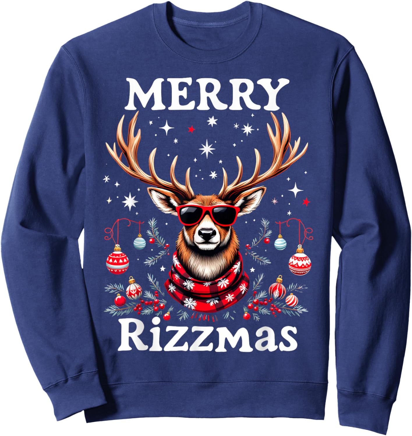 Merry Rizzmas Funny Christmas Reindeer Holiday Sweatshirt - Sweatshirt | Navy