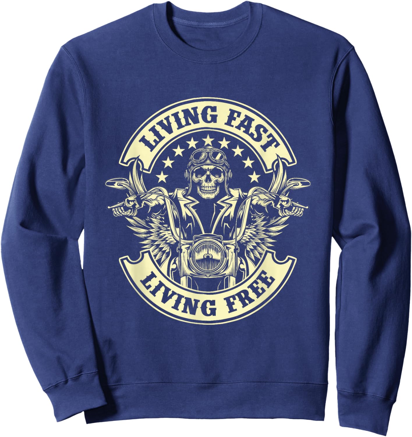 Living Fast Living Free - Biker Motorcycle Motorcycling Sweatshirt - Sweatshirt | Navy