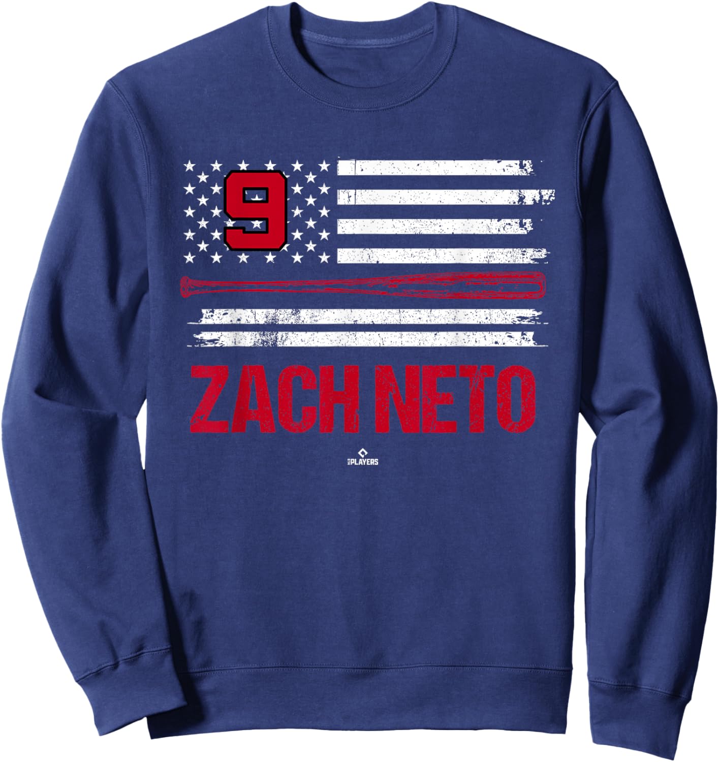 USA Flag Bat Zach Neto Los Angeles Baseball MLBPA Sweatshirt - Sweatshirt | Navy
