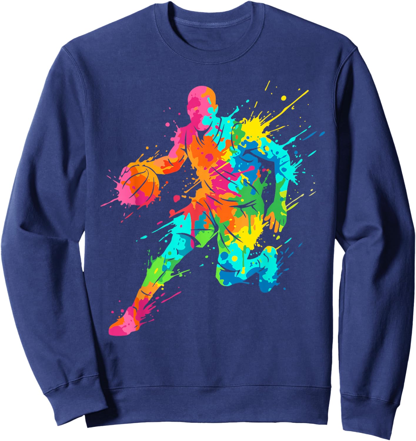 Retro Basketball Player Colorful Ball Colorful Sweatshirt - Sweatshirt | Navy