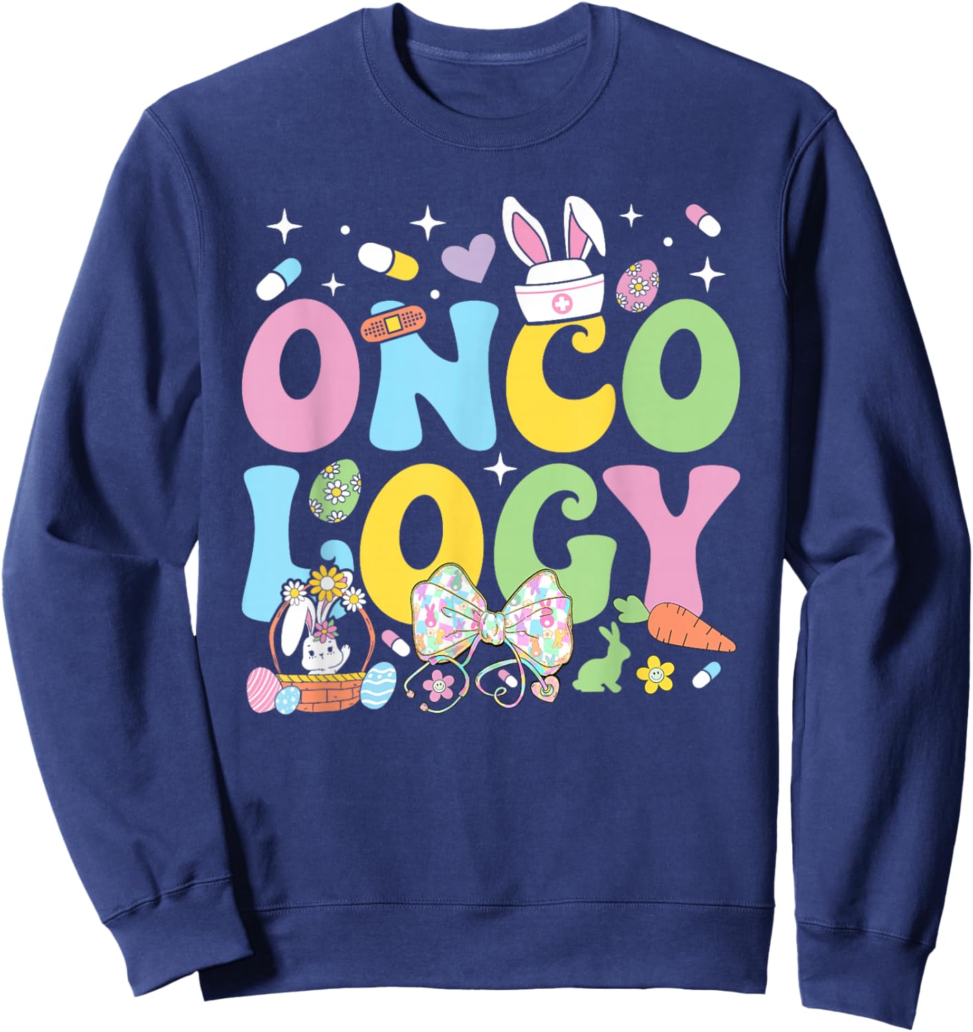 Oncology Nurse Easter Coquette Stethoscope Bunny Easter Day Sweatshirt - Sweatshirt | Navy