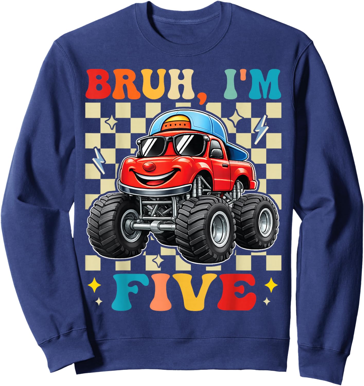 5th Birthday Monster Truck 5 Year Old Boys 5th Party Boys Sweatshirt - Sweatshirt | Navy